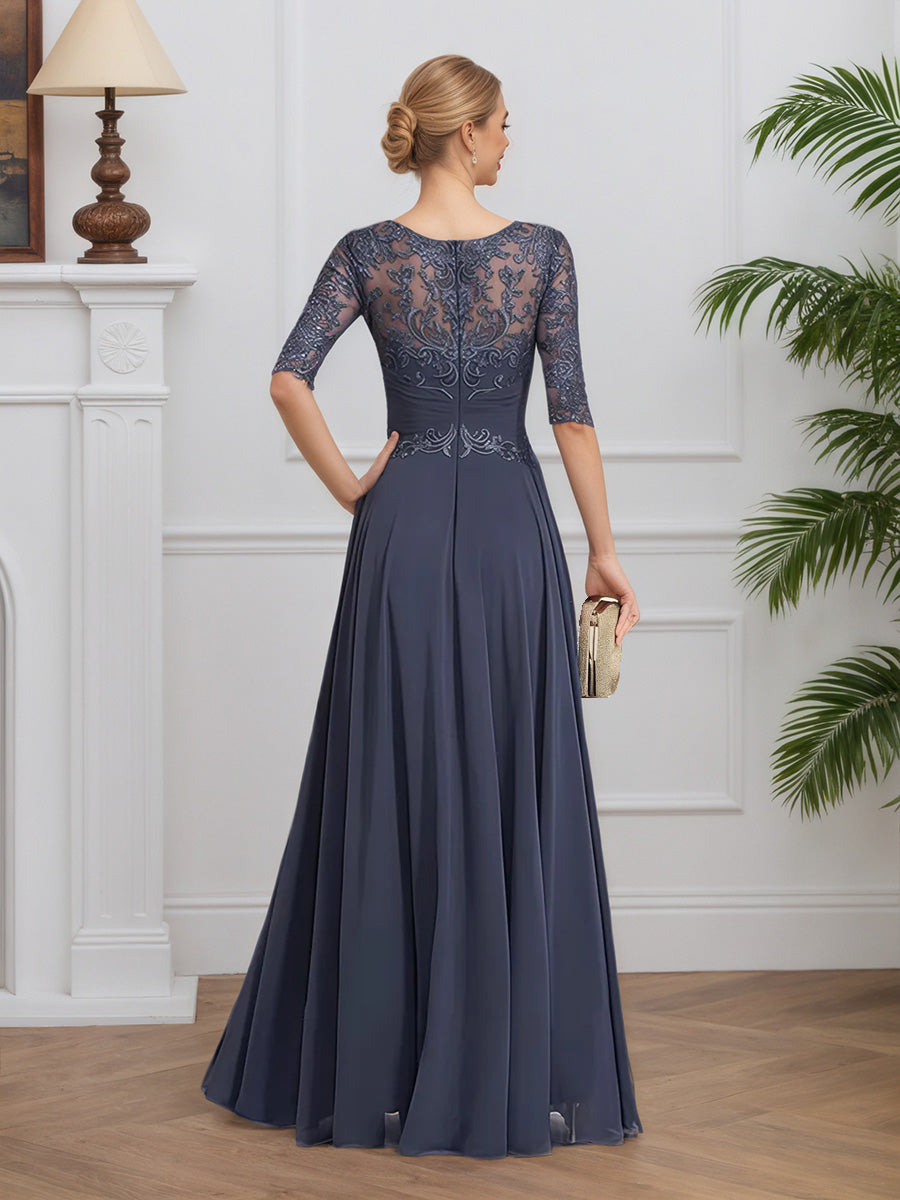 Cicinia Stormy Mother Of The Bride Dresses Chiffon Lace Jewel A-Line Half Sleeves Floor Length