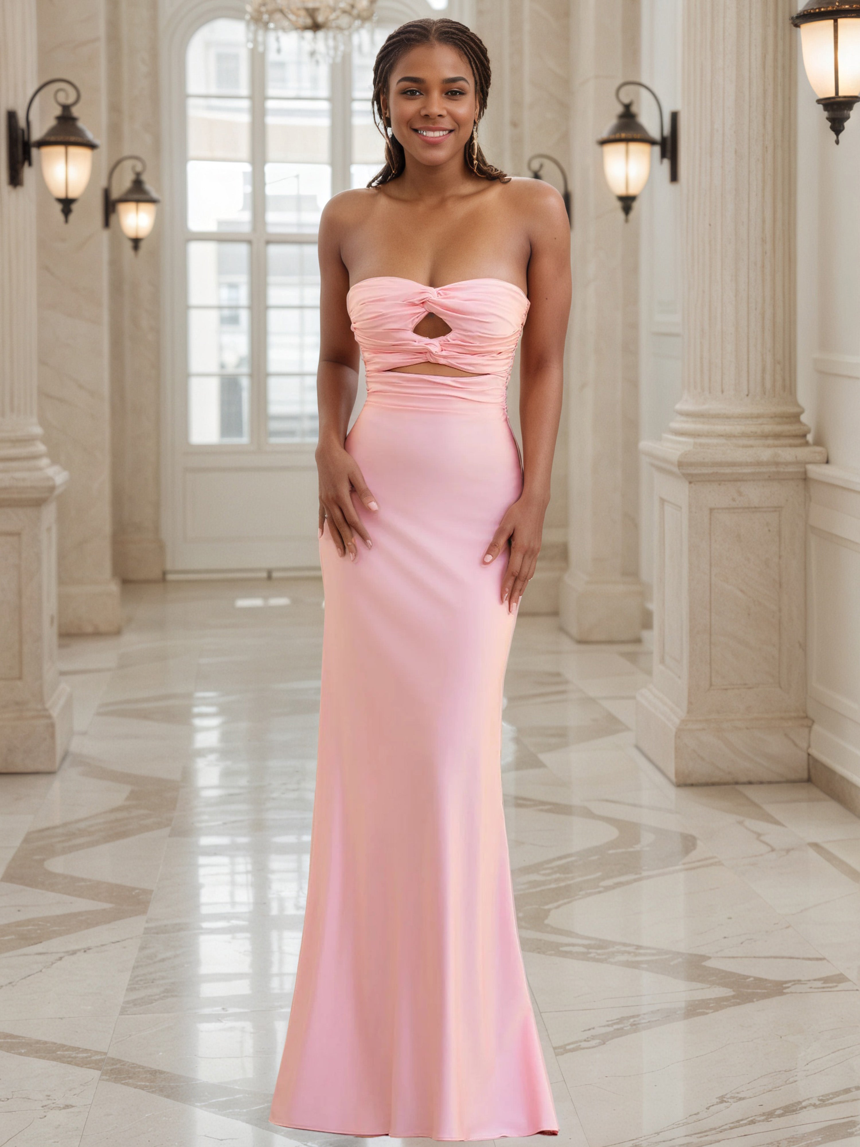 Pink Prom Dresses Sheath Sweetheart Keyhole Long Prom Dress