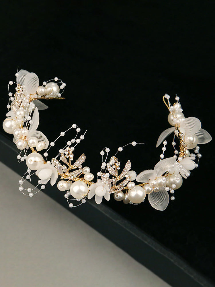 Crystal Tulle Floral Pearl Wedding Headband