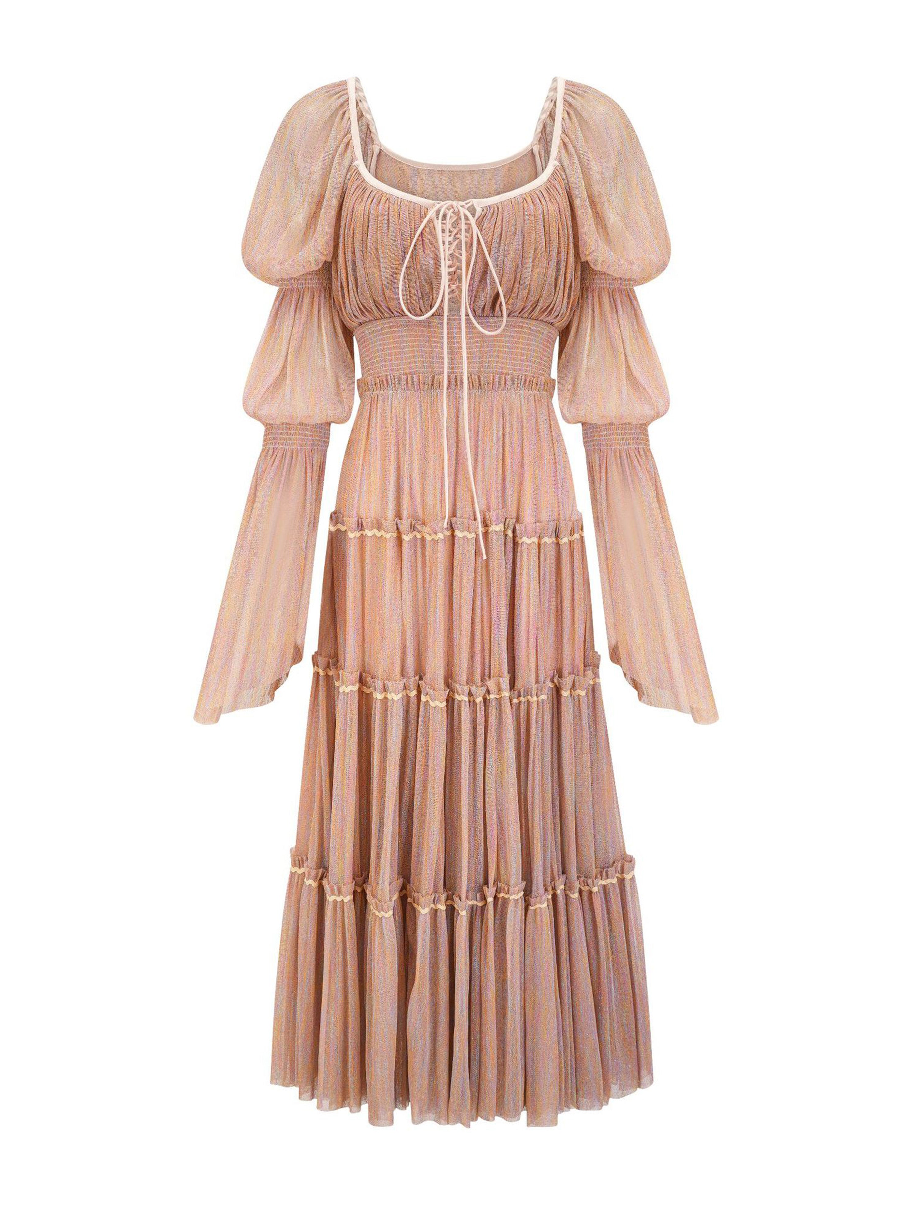 Elegant Amber Square Neck Long Sleeves Prom Dress