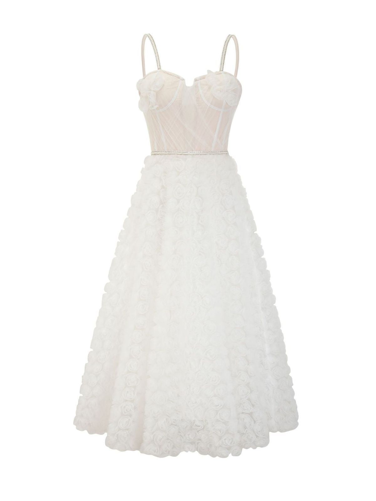 Spaghetti Straps Sweetheart with 3D Flowers Embroidery White Prom Dress