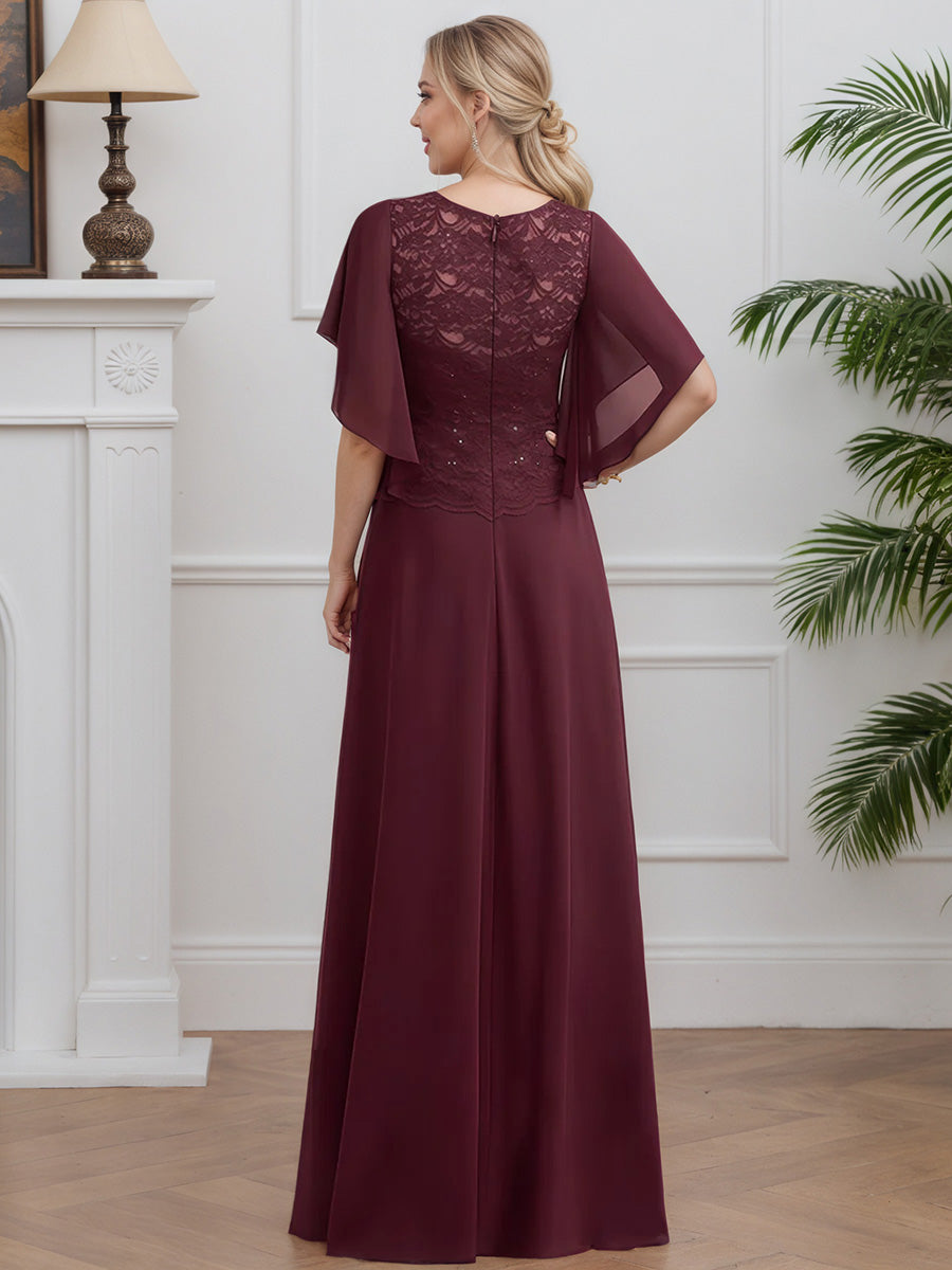 Cicinia Cabernet Mother Of The Bride Dresses Chiffon Lace A-Line Flutter Sleeves Floor Length