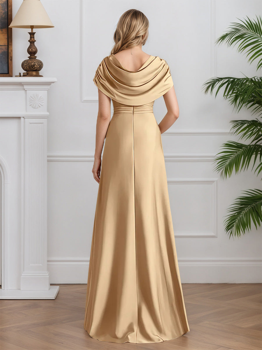Cicinia Champagne Mother Of The Bride Dresses Soft Satin Cowl A-Line Slit Floor Length