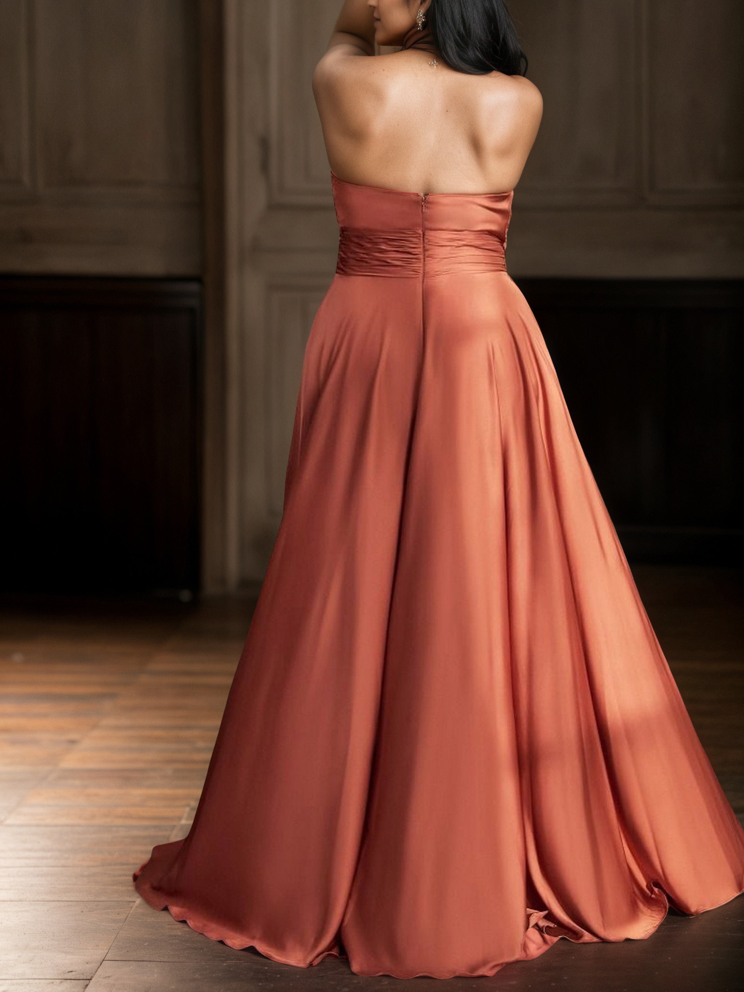 Vintage Mauve Strapless Prom Dress Pleats Sleeveless Long Plus Size Dress