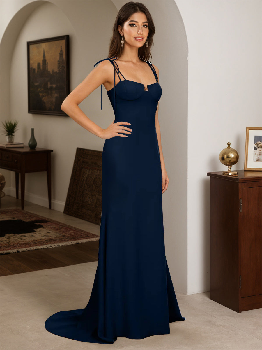 Cicinia Dark Navy Prom Dresses Spaghetti Straps Backless Sheath Dress