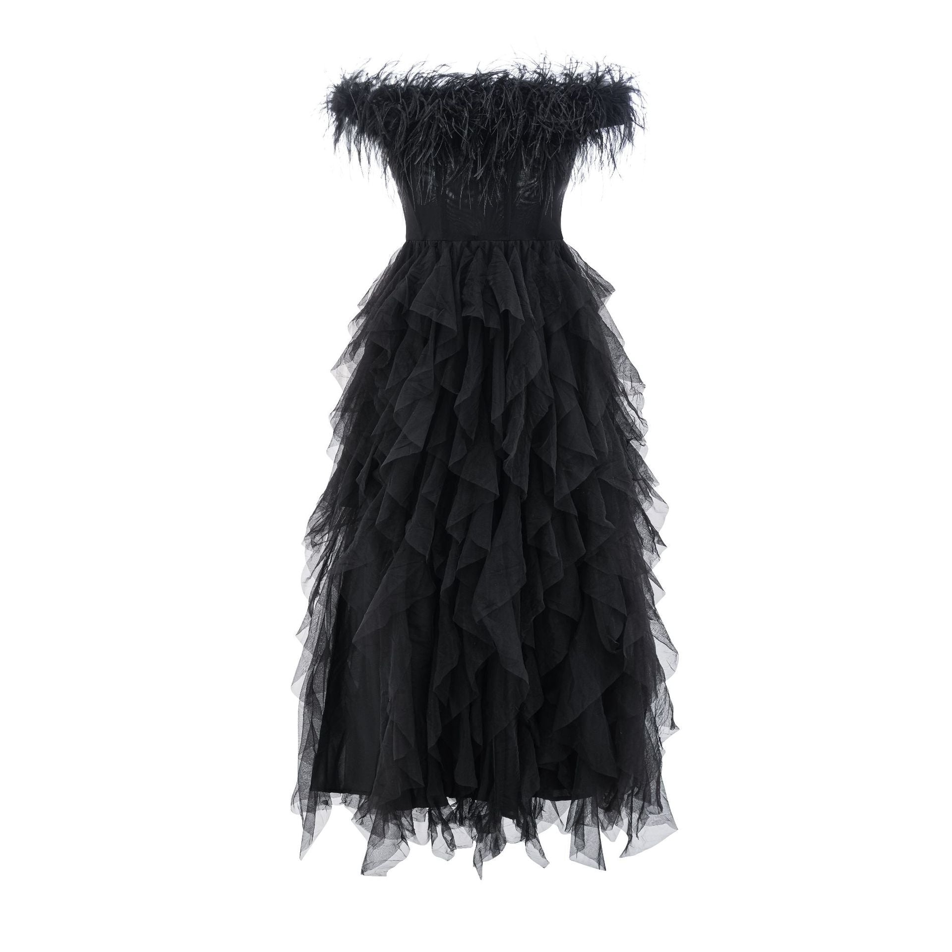 Elegant Strapless Black Ball Gown Backless Long Prom Dress