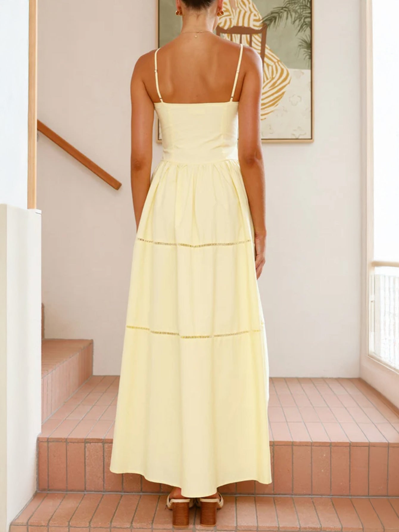 Spaghetti Straps Square Neckline Daffodil Wedding Guest Dress