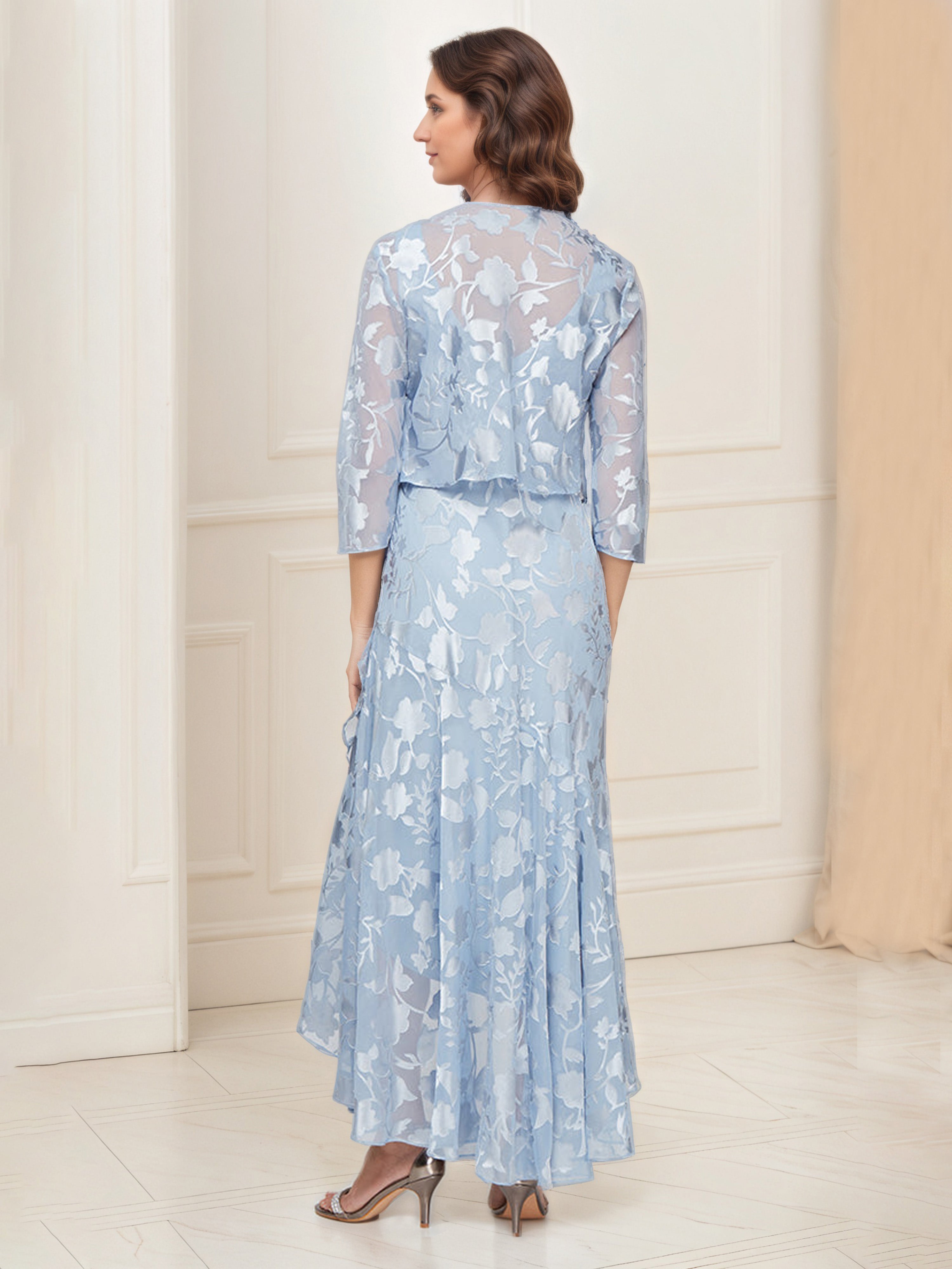 Open Cascade Jacket Dress Sky Blue Mother Of The Bride Dress with High-Low Tulip Hem Skirt