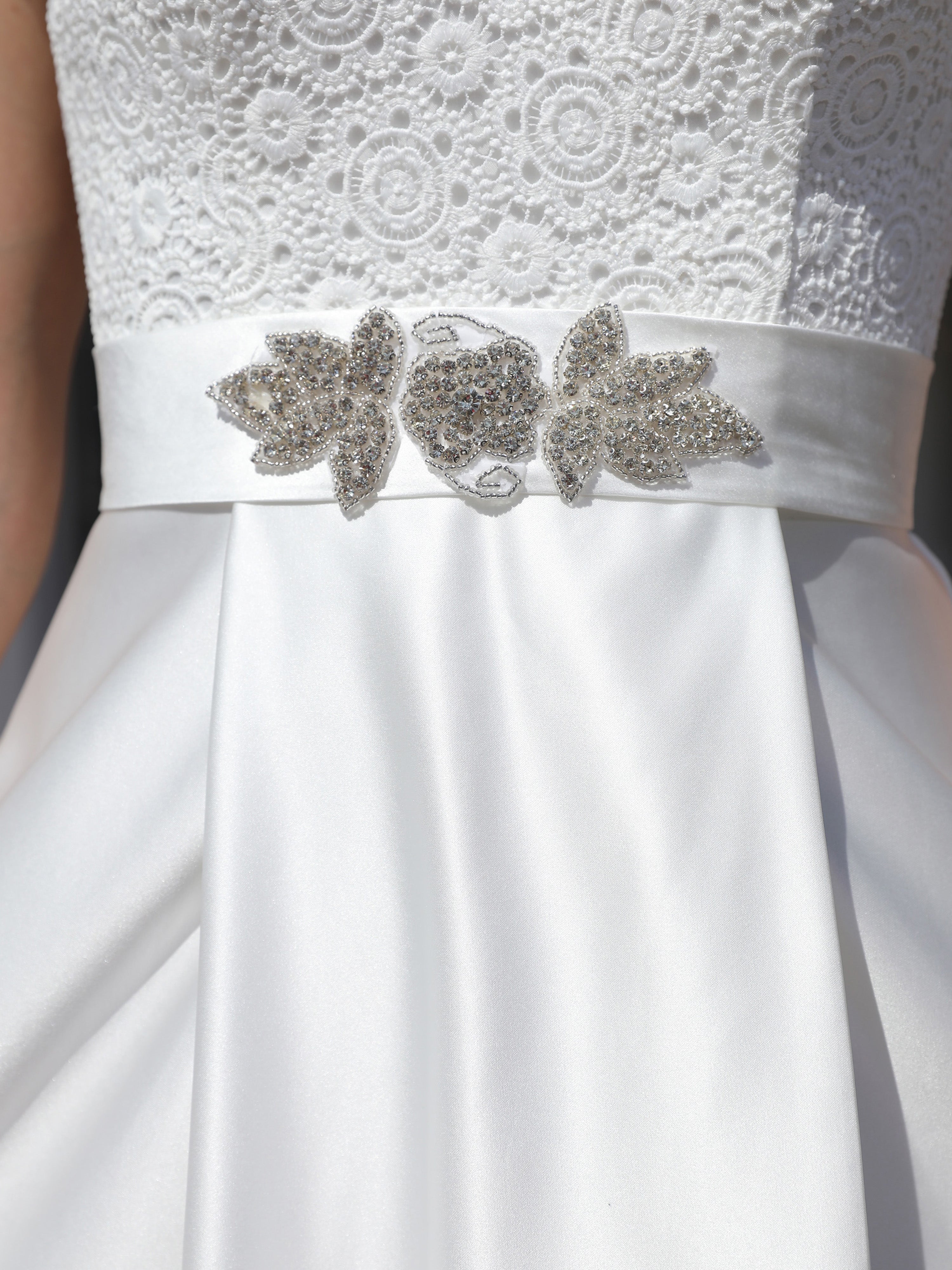 Sweep/Brush Train A Line Short Sleeves Lace Satin Wedding Dress With Beading