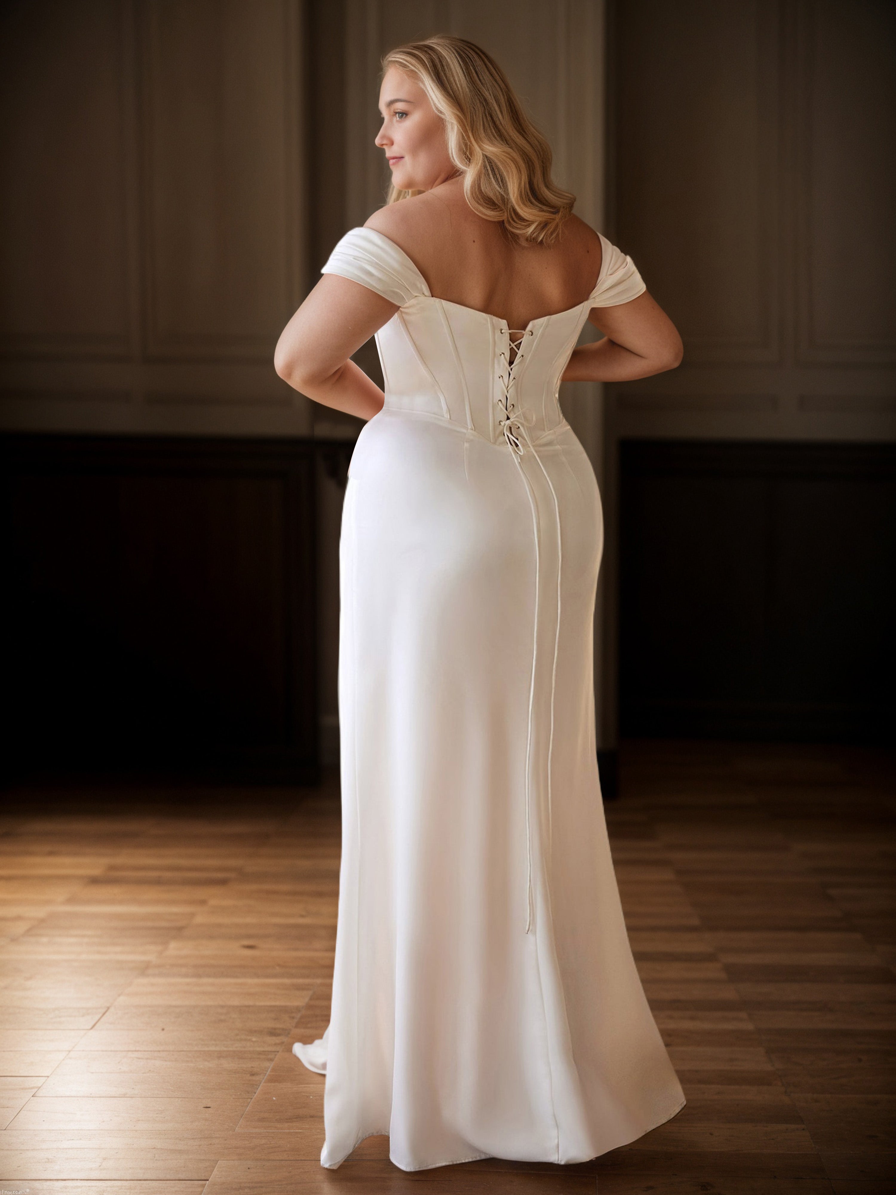 Off The Shoulder Prom Dress Strapless Ivory Long Plus Size Dress with Split