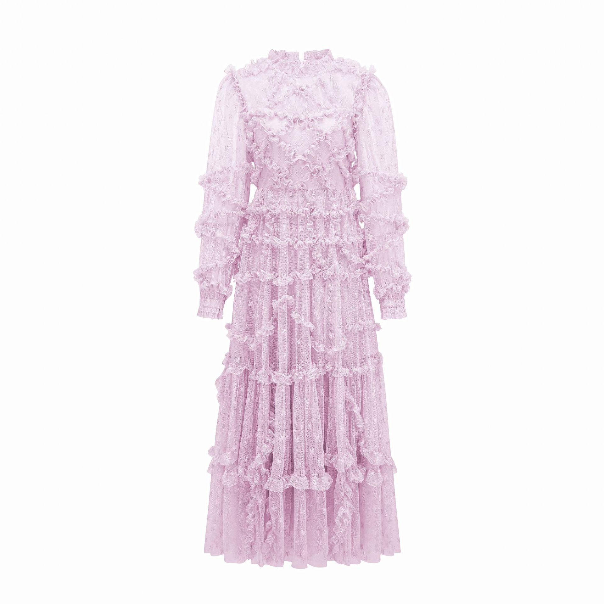 Elegant Mesh Embroidery Basic Purple Long Evening Prom Dress