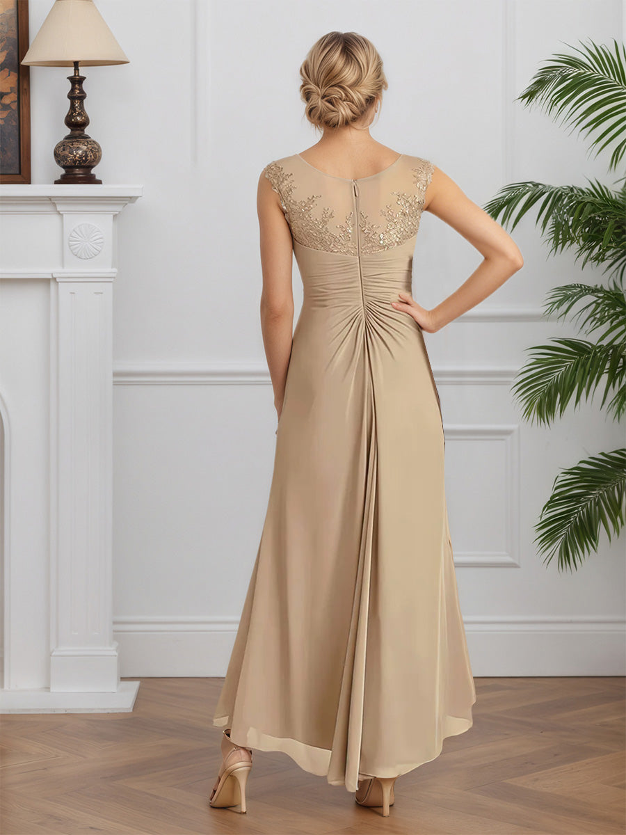 Cicinia Champagne Mother Of The Bride Dresses Chiffon Scoop Neckline Sleeveless A-Line Long