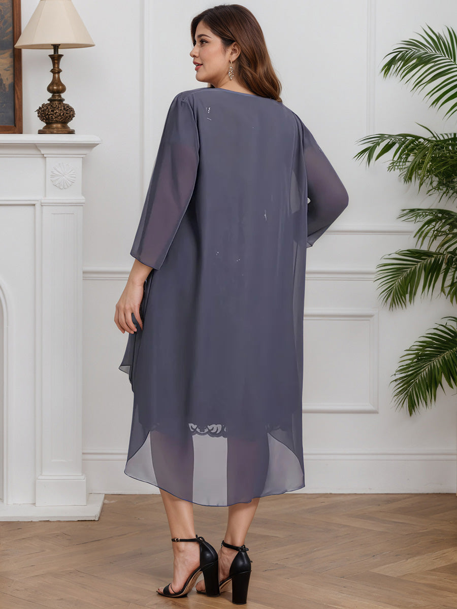 Cicinia Stormy Mother Of The Bride Dresses Chiffon Lace with Jacket Short Sheath Knee Length Plus Size