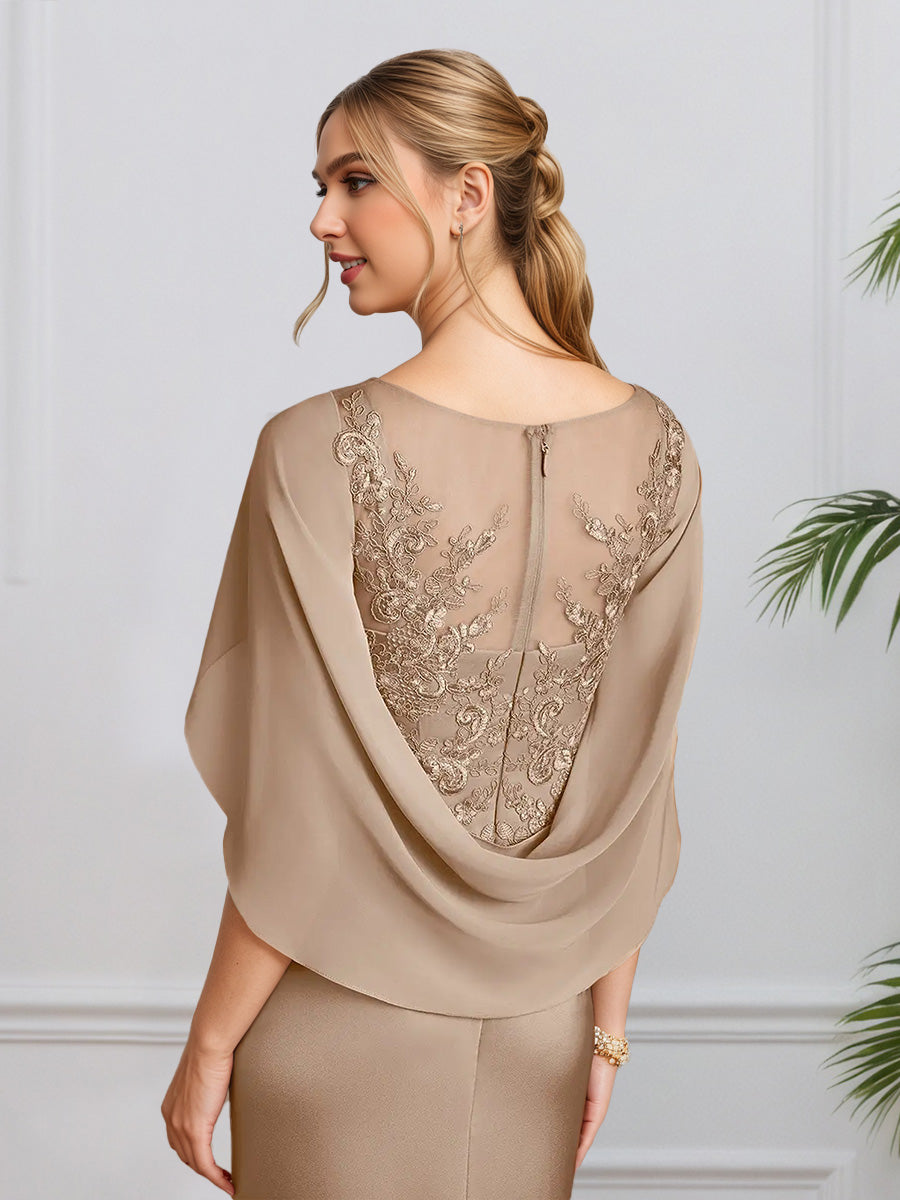 Cicinia Taupe Mother Of The Bride Dresses Chiffon Lace Sheath Slit Floor Length