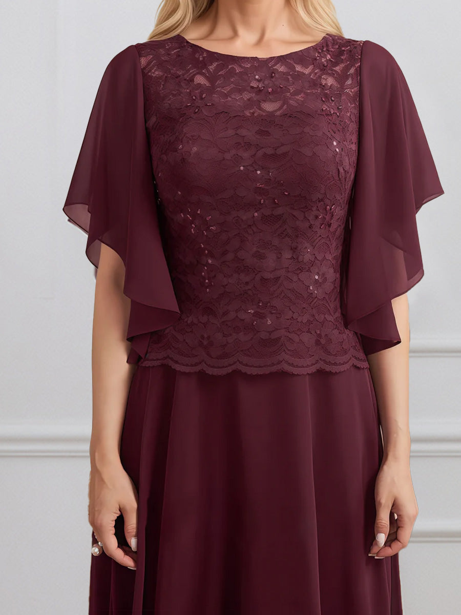 Cicinia Cabernet Mother Of The Bride Dresses Chiffon Lace A-Line Flutter Sleeves Floor Length