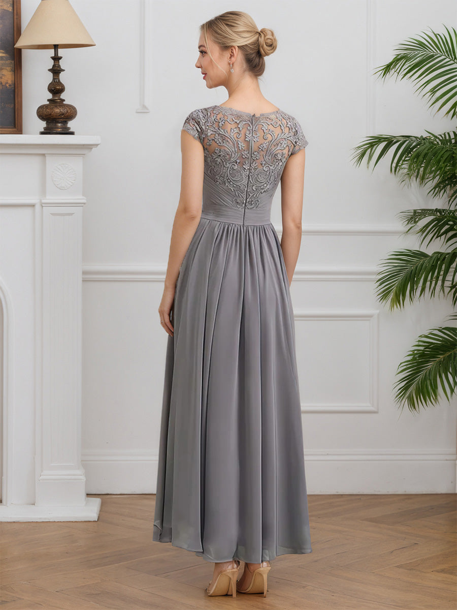 Cicinia Grey Mother Of The Bride Dresses Chiffon Lace A-Line Zipper Back Floor Length