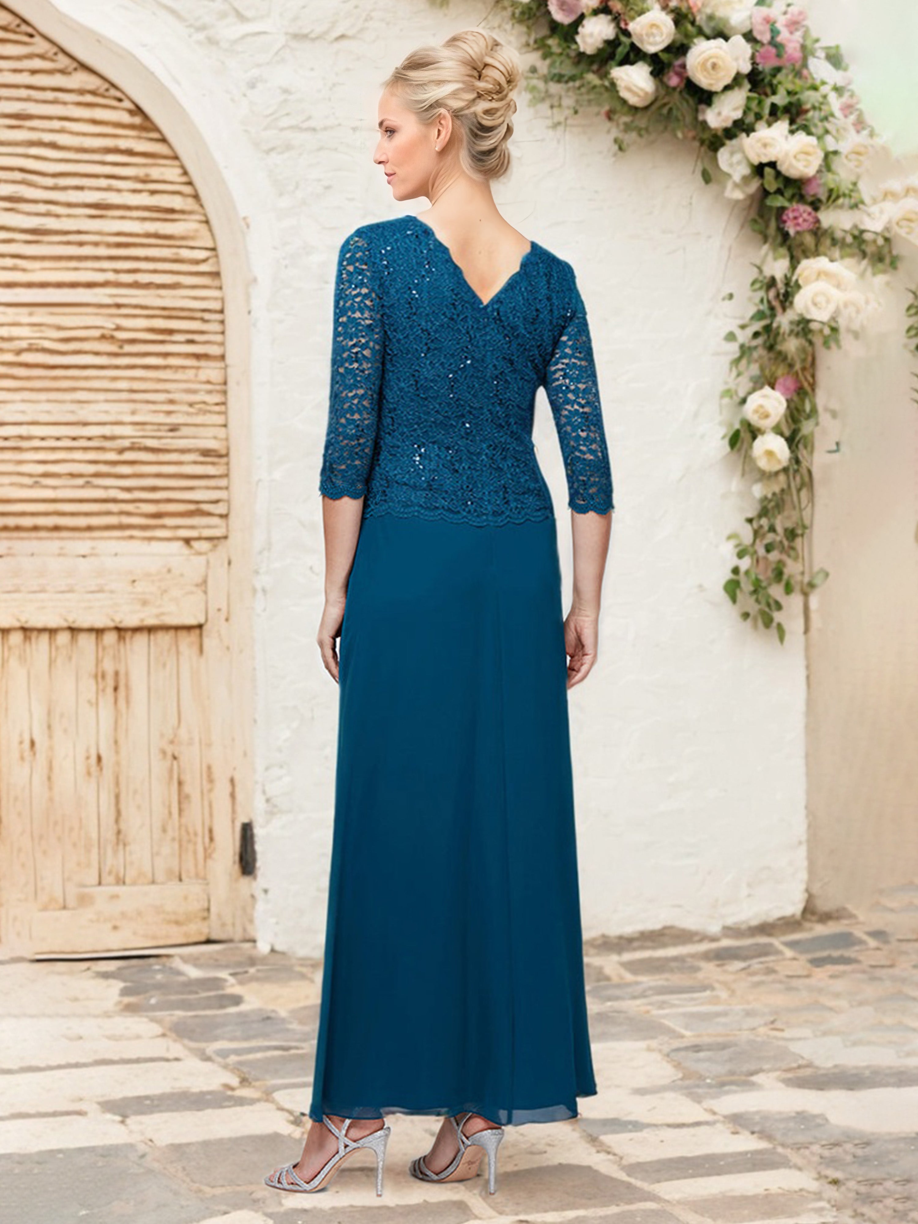 2 Pieces V Neck A Line Sleeves Mother Of Groom Dresses Suits