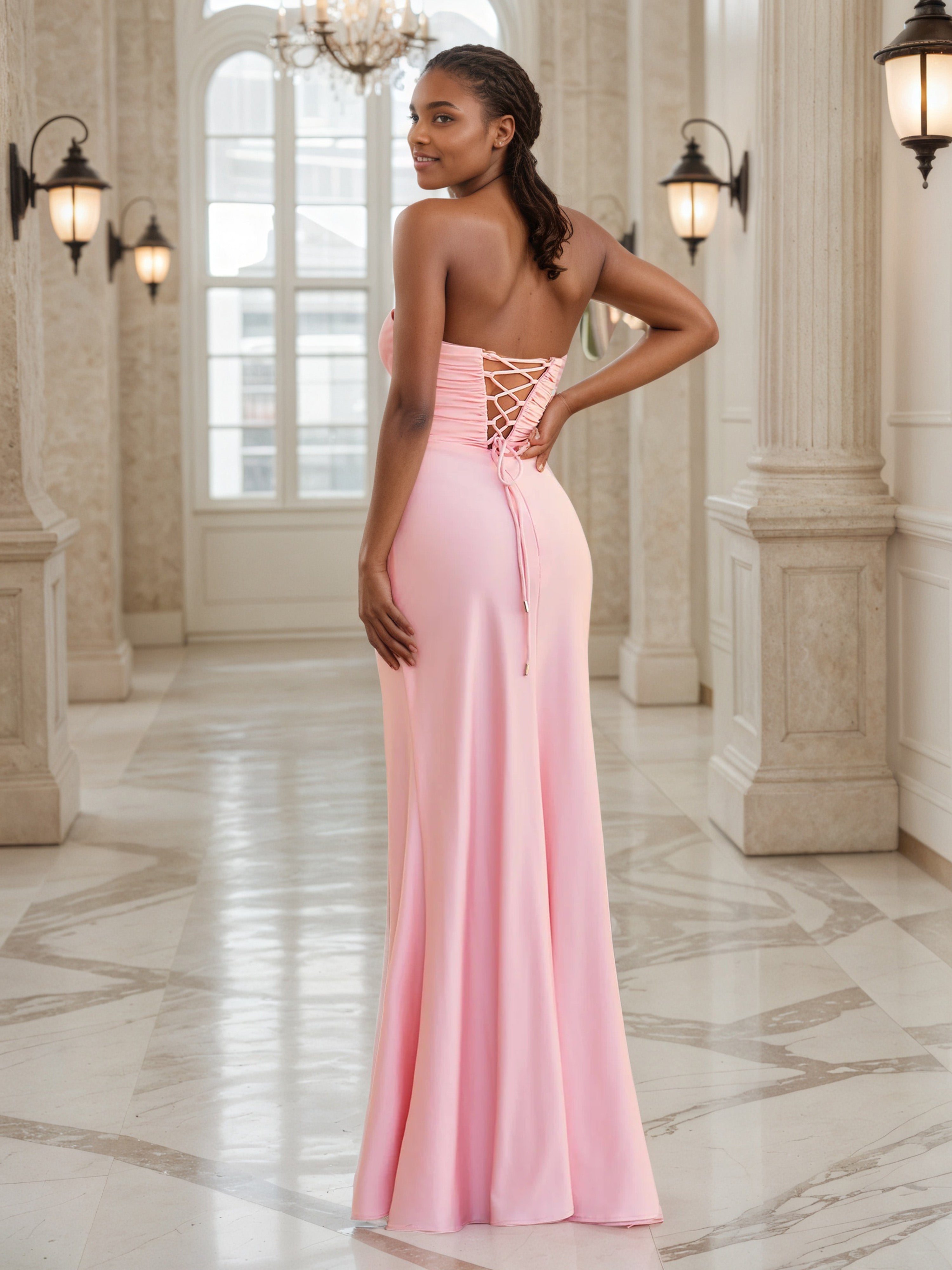 Pink Prom Dresses Sheath Sweetheart Keyhole Long Prom Dress