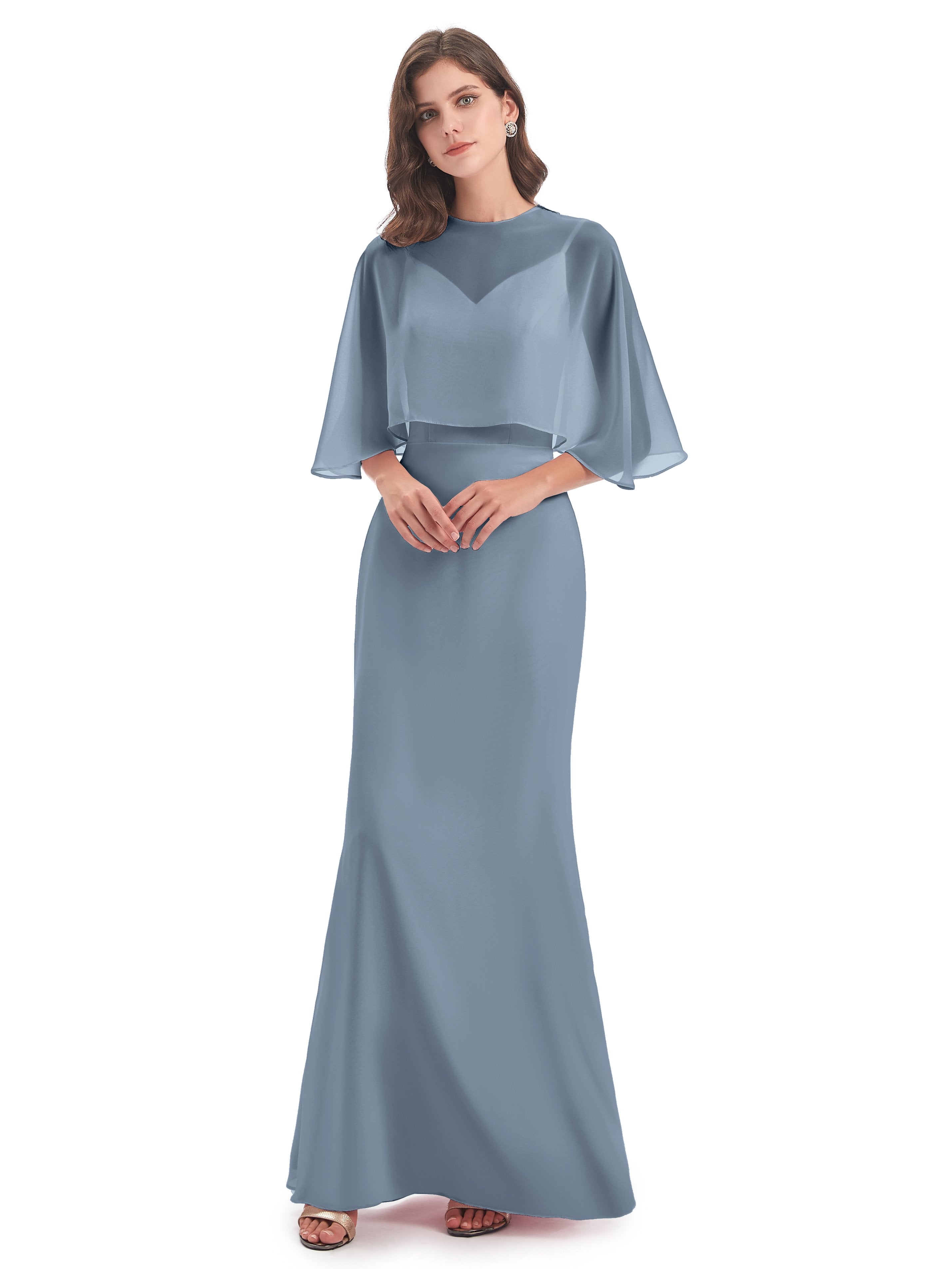 Dusty Blue Bridesmaids Dress Tara Vintage Trumpet-Hourglass Long Chiff