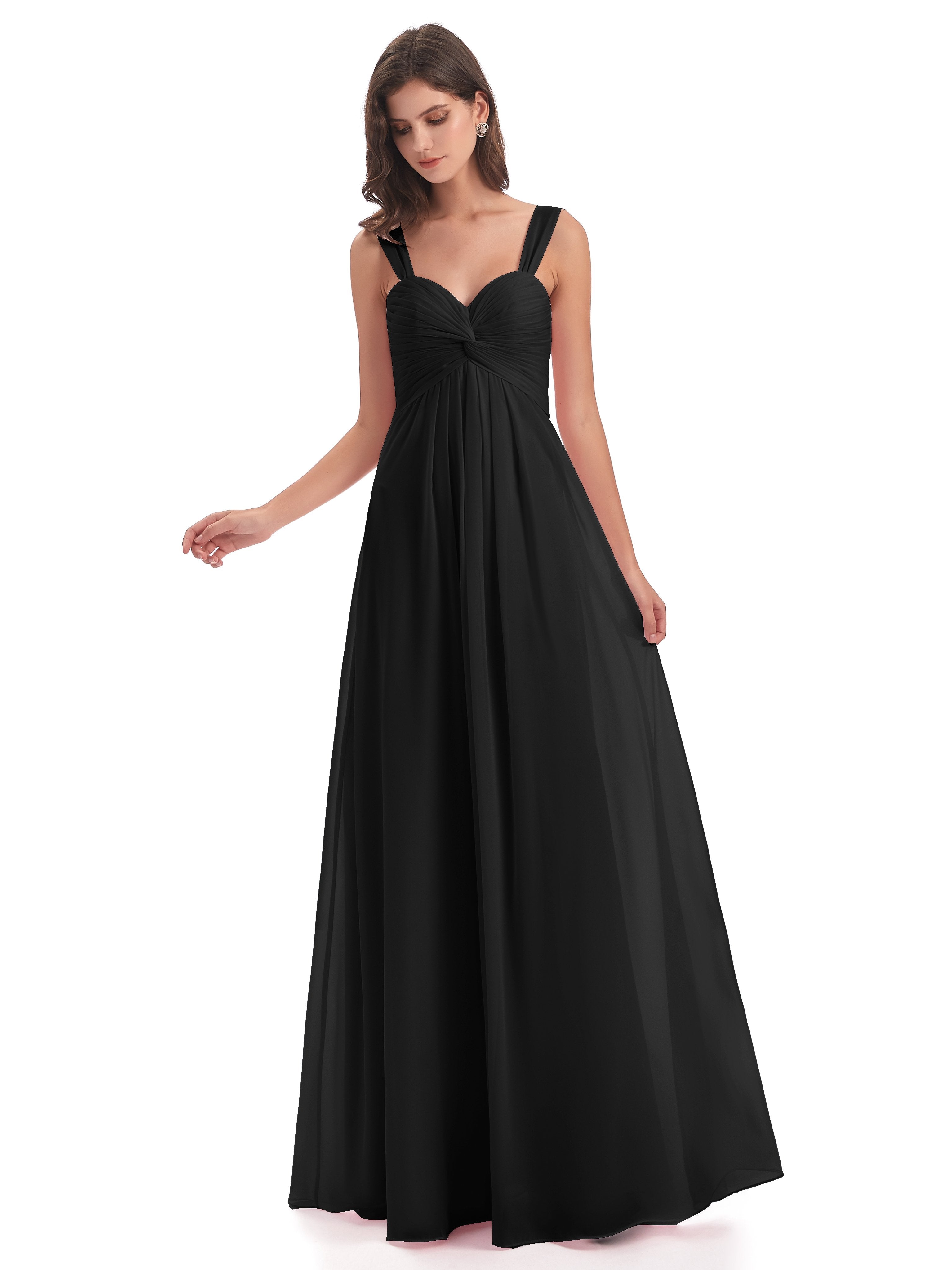 Long Black Bridesmaid Dresses Egypt A-Line Straps Floor-Length Chiffon