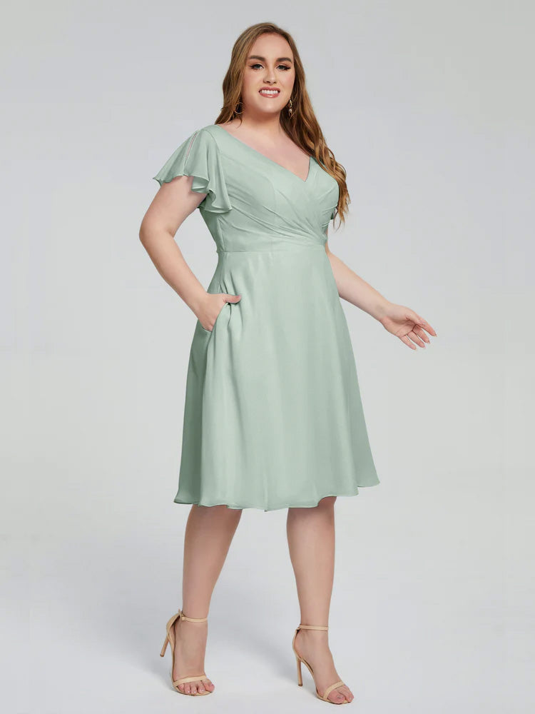 Celadon Green Bridesmaid Dresses Alina Plus Size Short Sleeves Chiffon