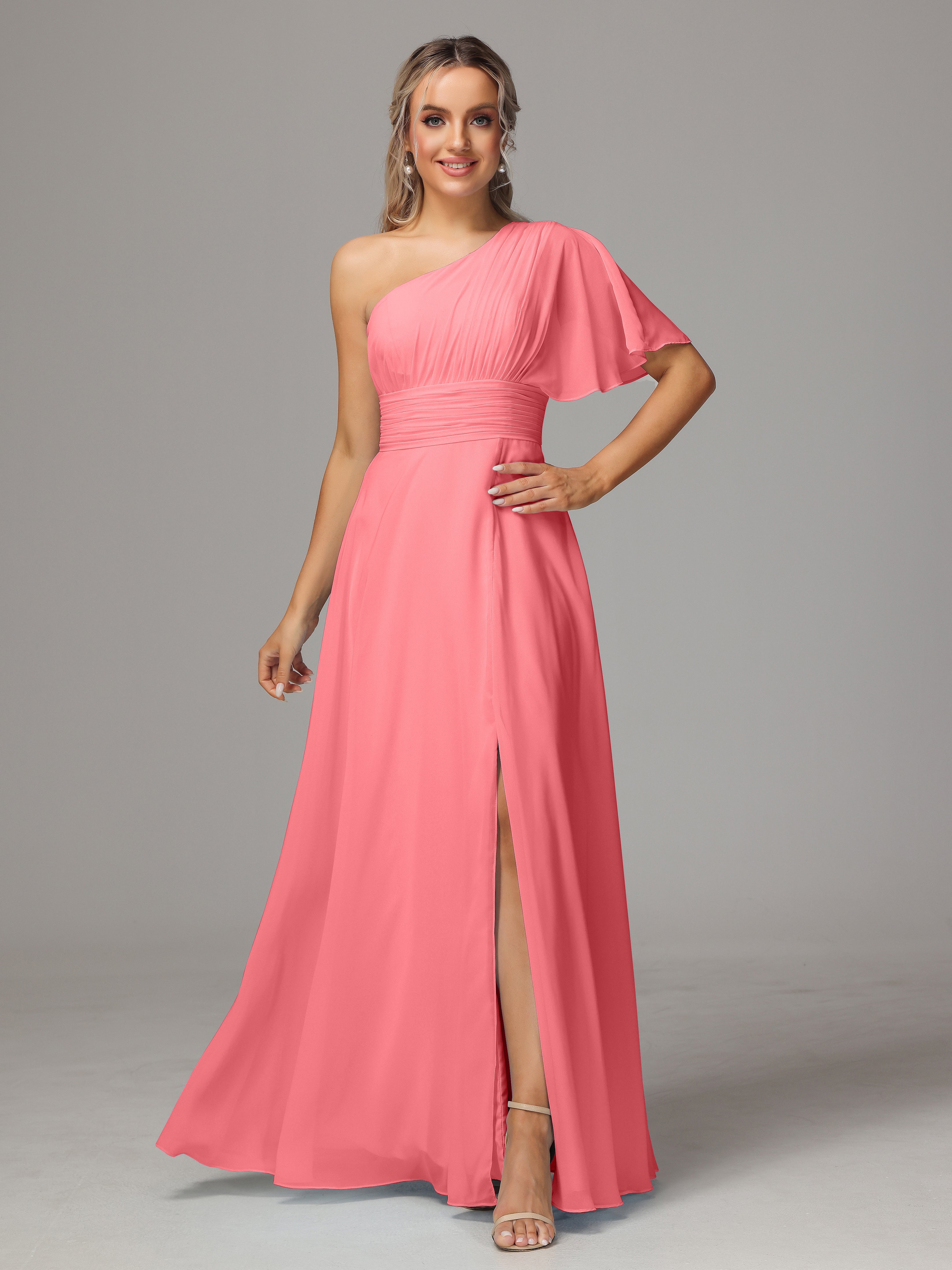 Two Layers Ruffles Junior Bridesmaid Dresses Watermelon