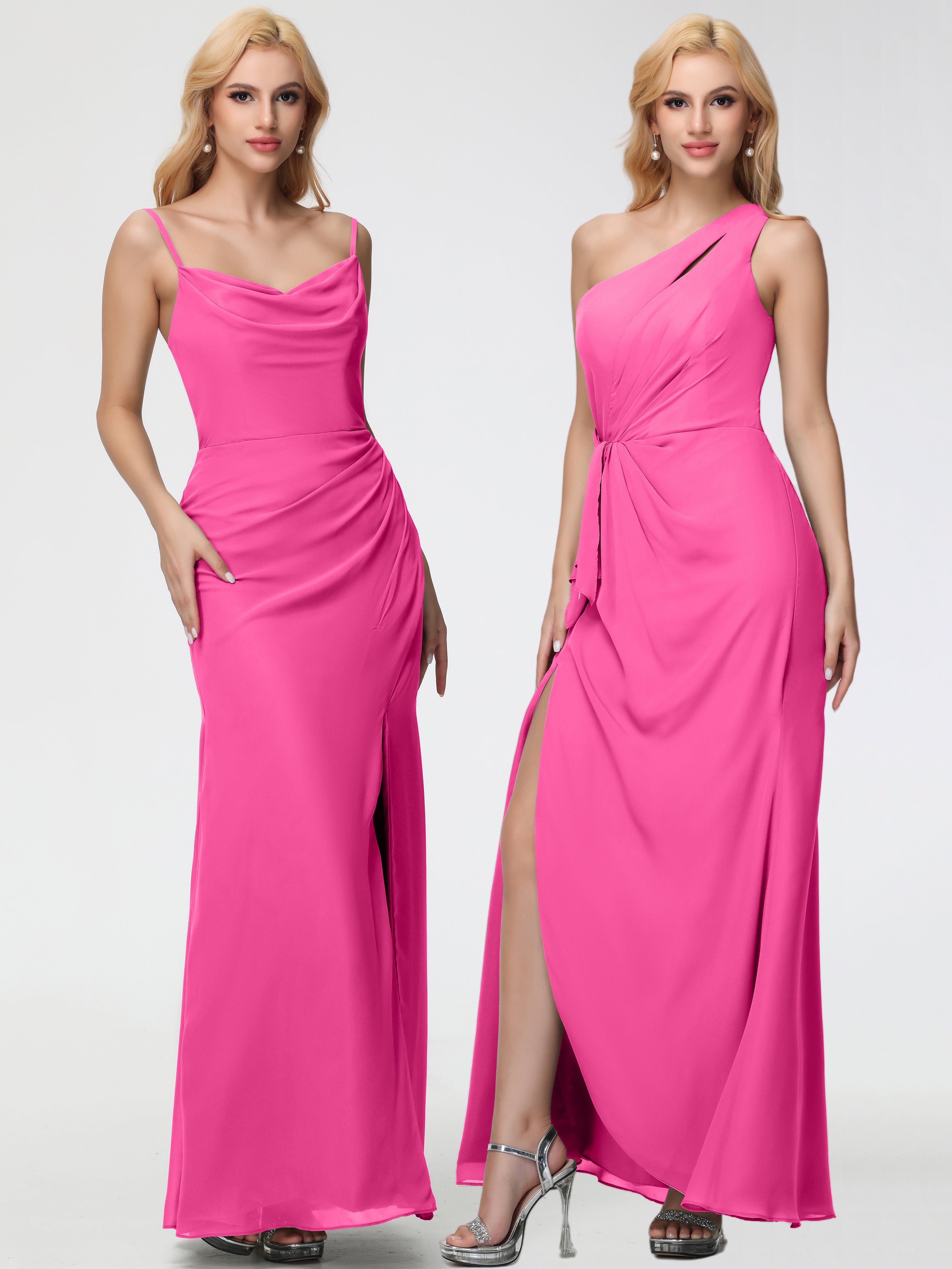 Cowl Sheath/Column Spaghetti Straps Chiffon Bridesmaid Dresses