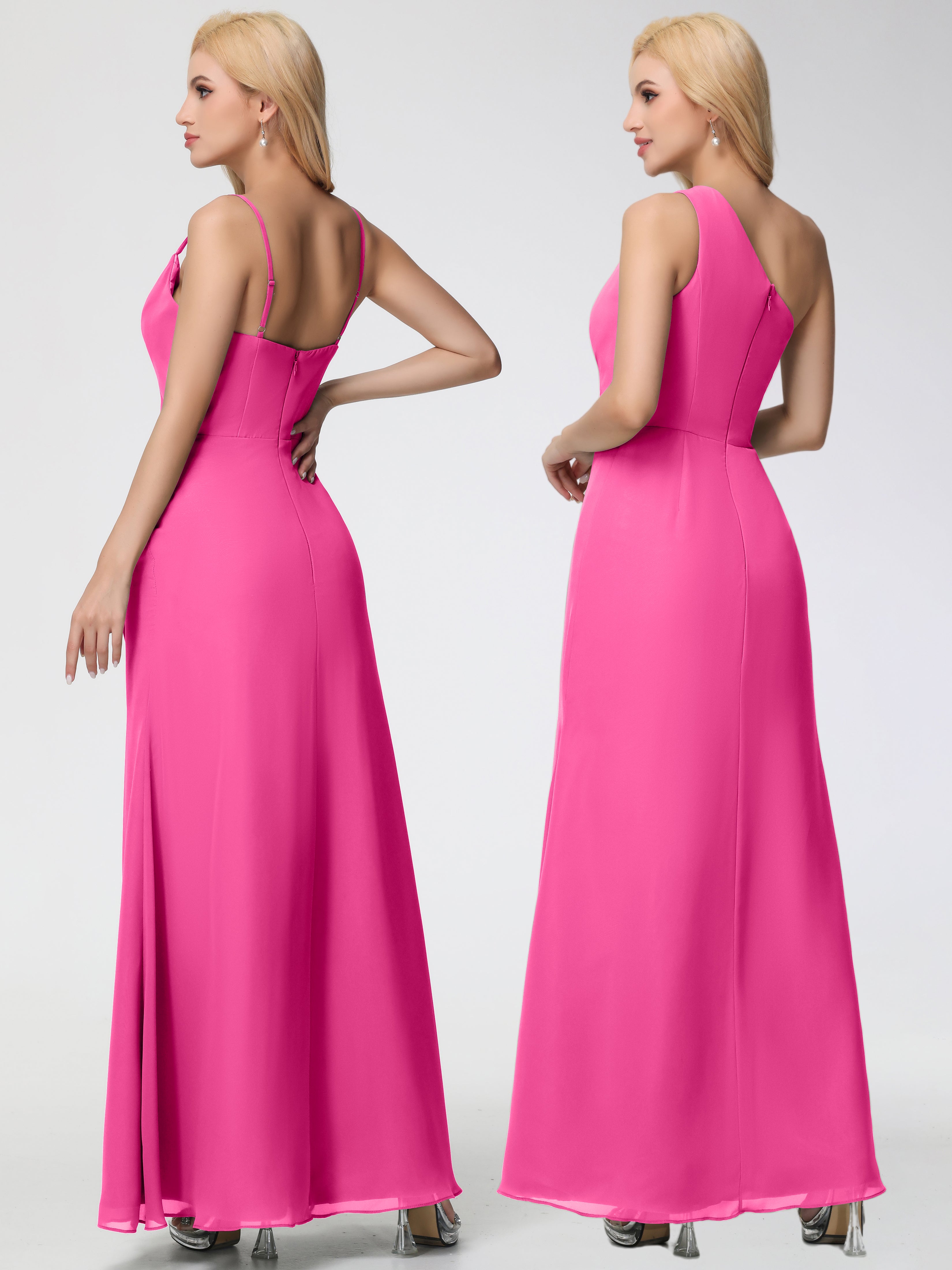 Cowl Sheath/Column Spaghetti Straps Chiffon Bridesmaid Dresses