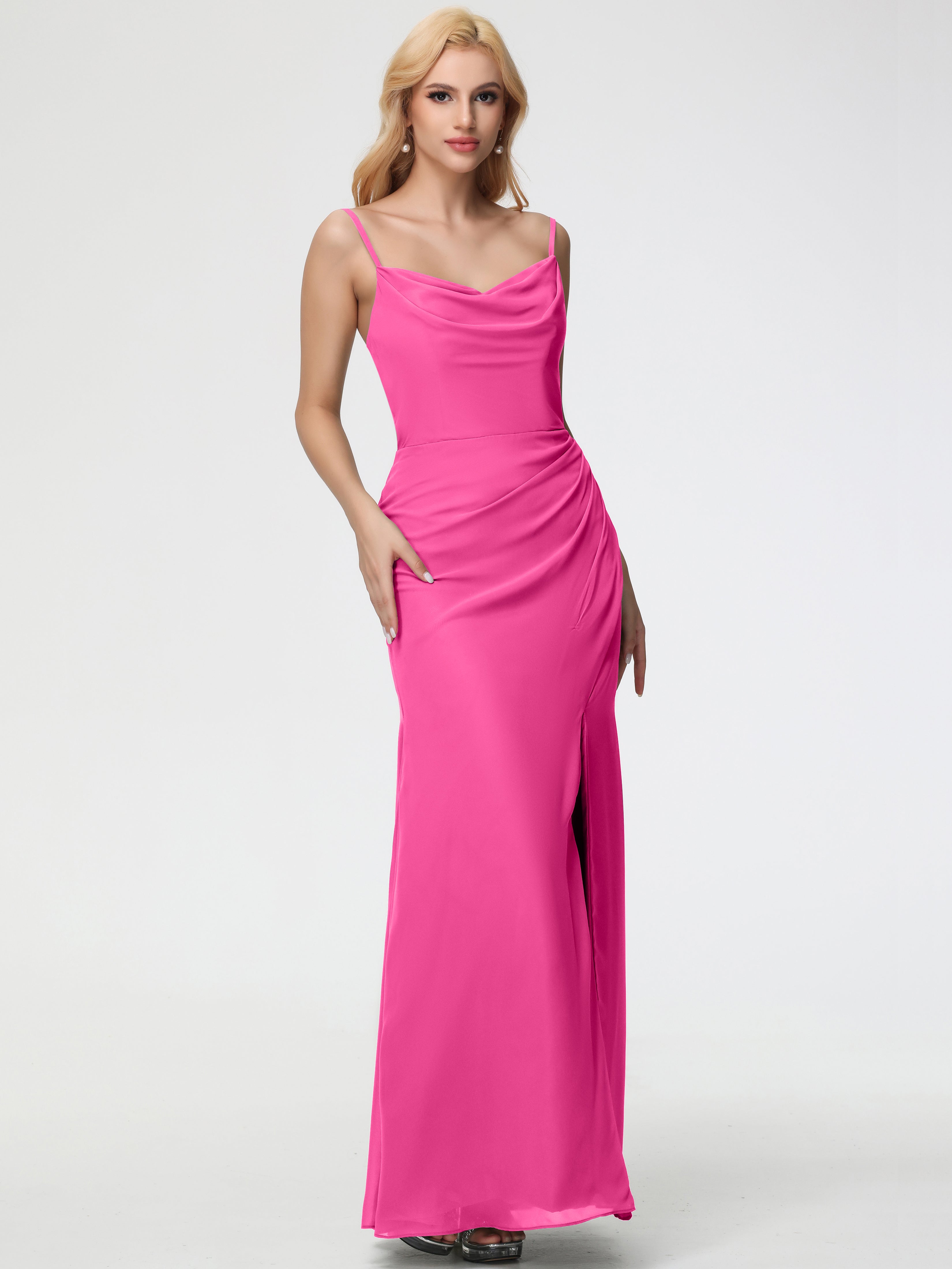 Cowl Sheath/Column Spaghetti Straps Chiffon Bridesmaid Dresses