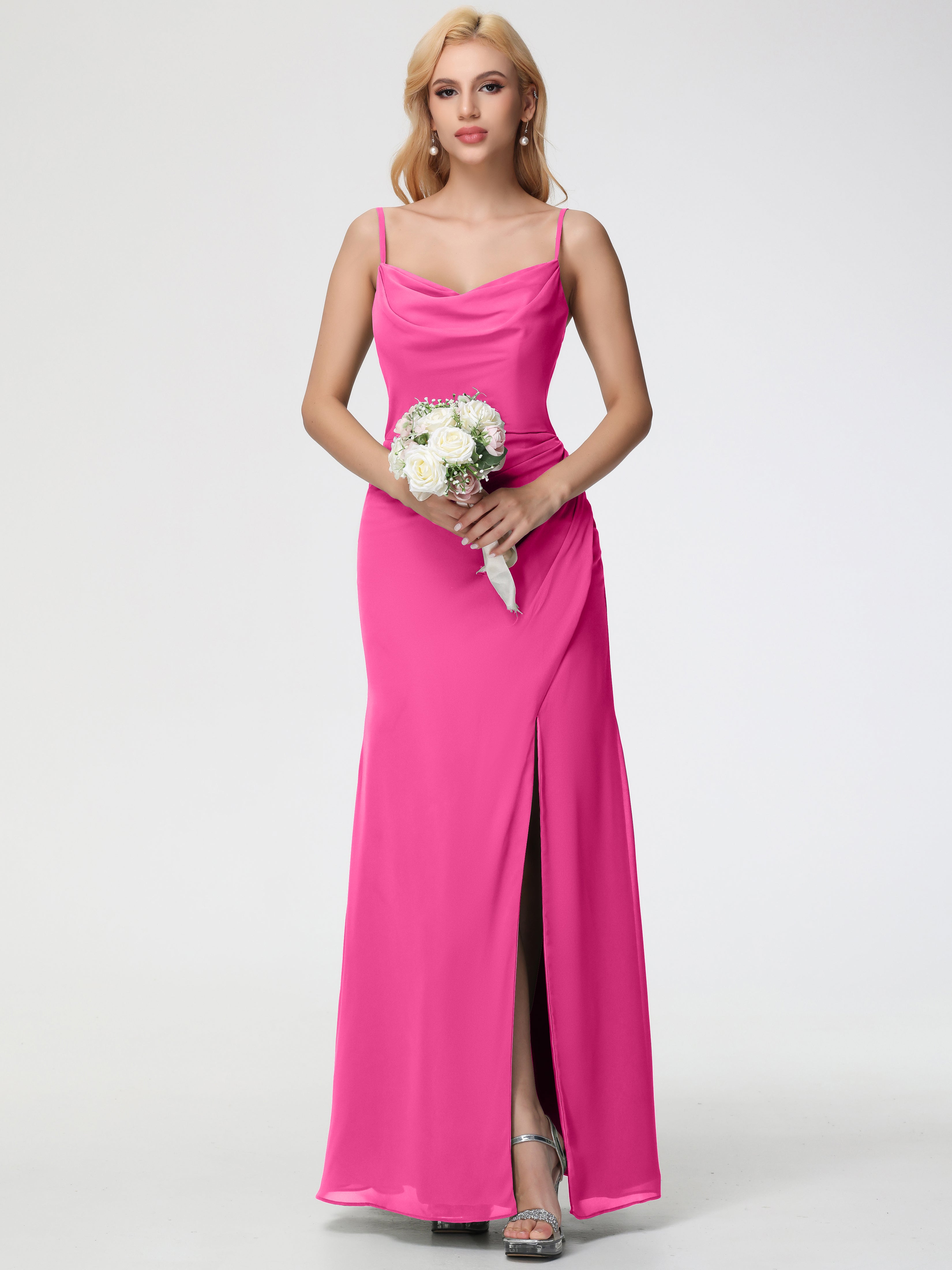 Cowl Sheath/Column Spaghetti Straps Chiffon Bridesmaid Dresses