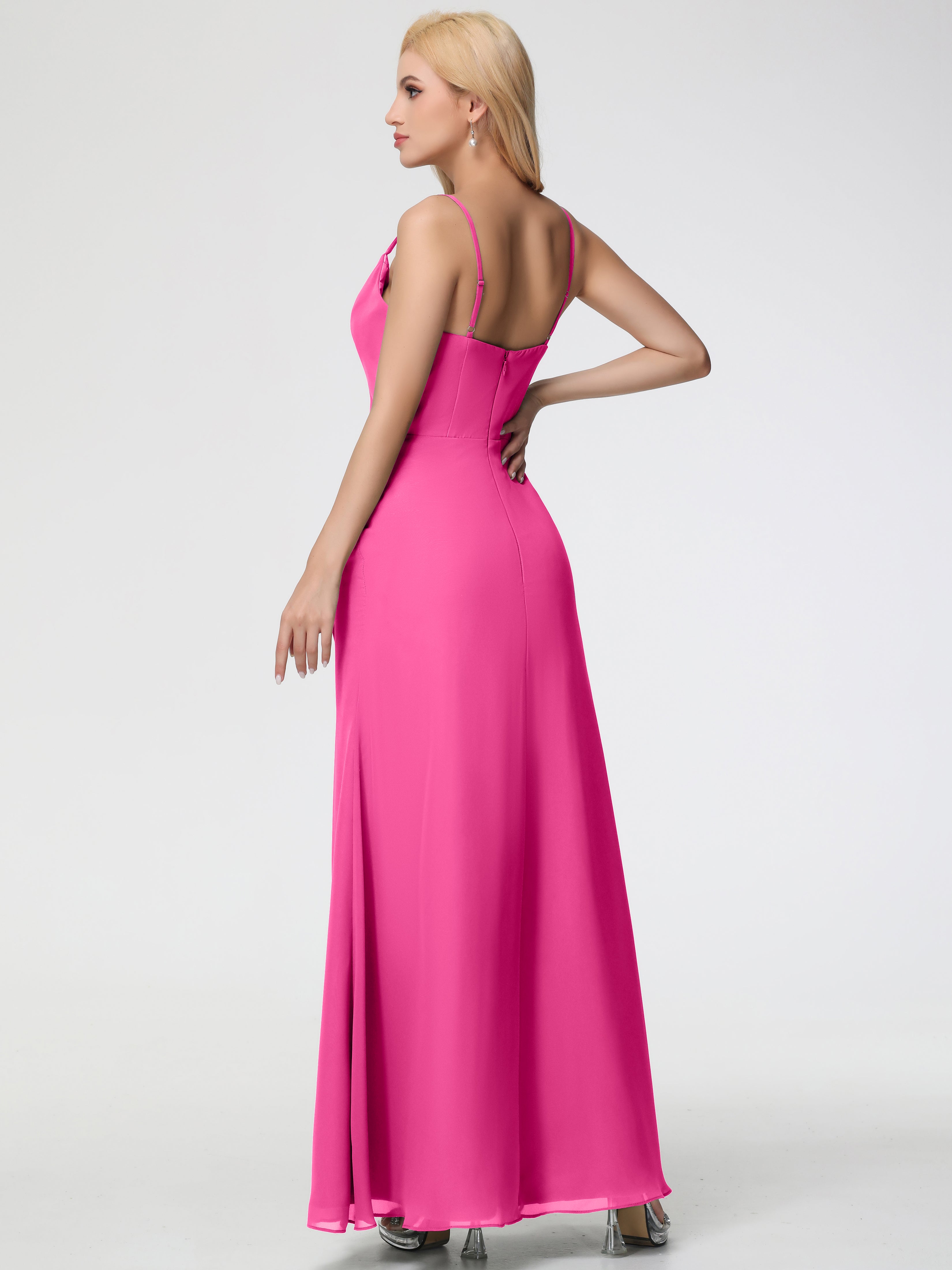 Cowl Sheath/Column Spaghetti Straps Chiffon Bridesmaid Dresses