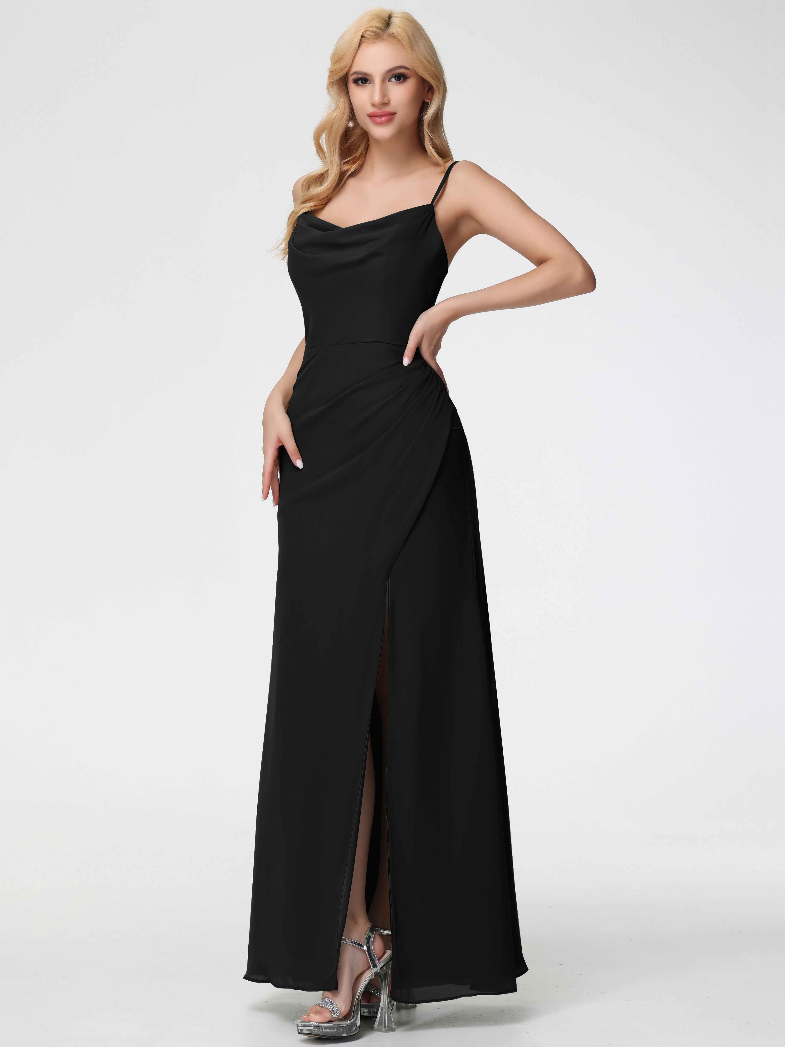 Cowl Sheath/Column Spaghetti Straps Chiffon Bridesmaid Dresses
