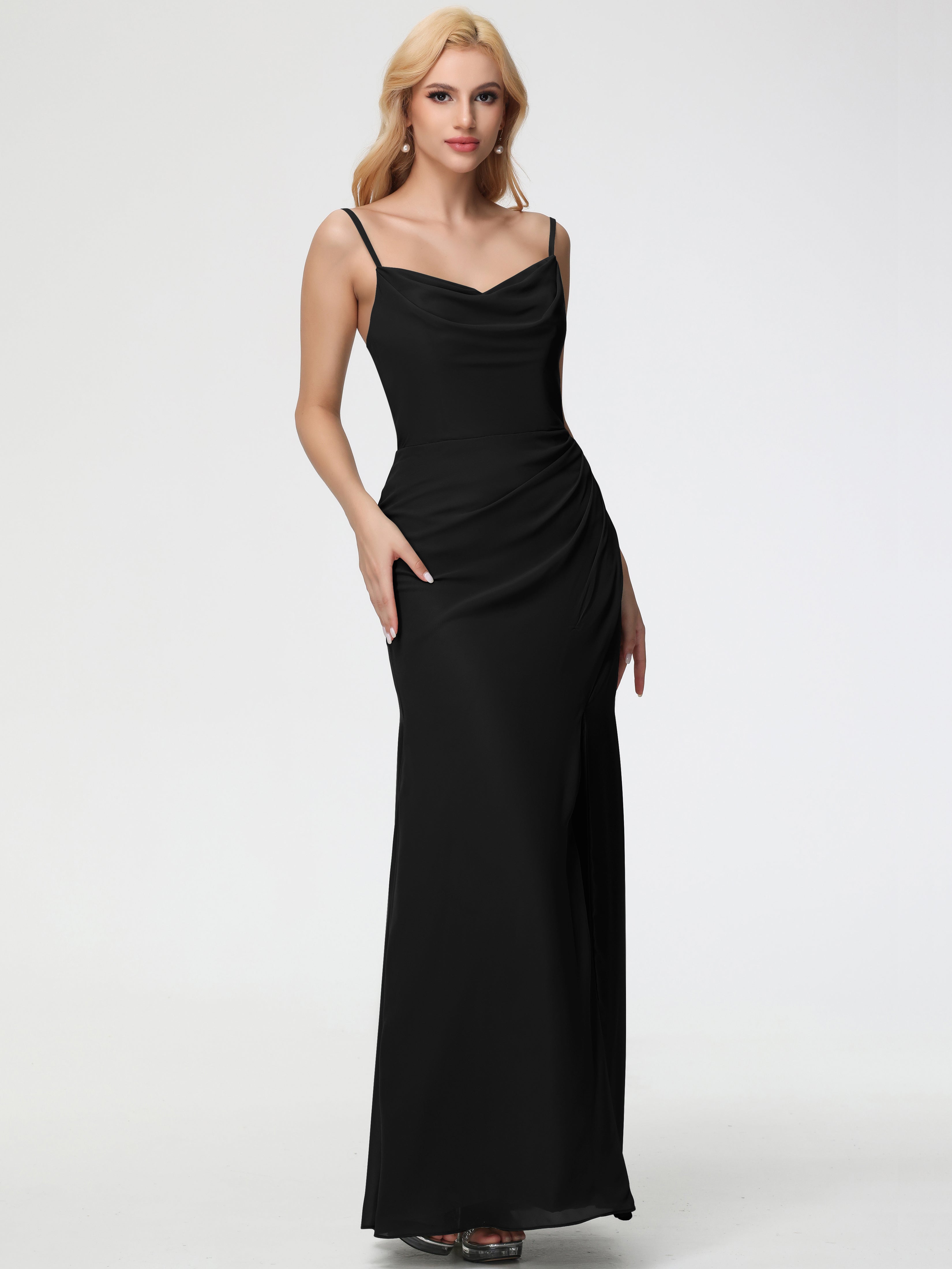 Cowl Sheath/Column Spaghetti Straps Chiffon Bridesmaid Dresses