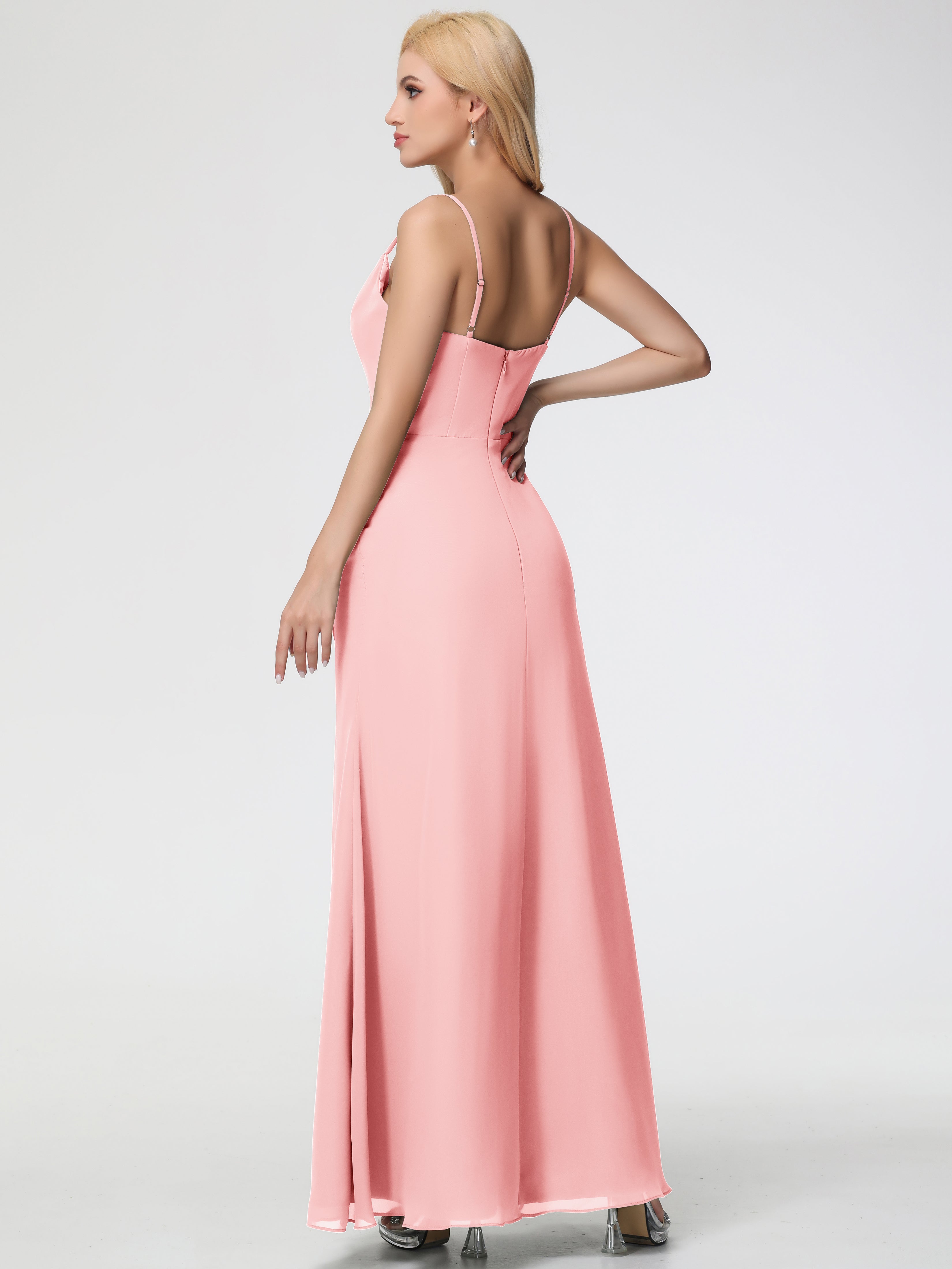 Cowl Sheath/Column Spaghetti Straps Chiffon Bridesmaid Dresses