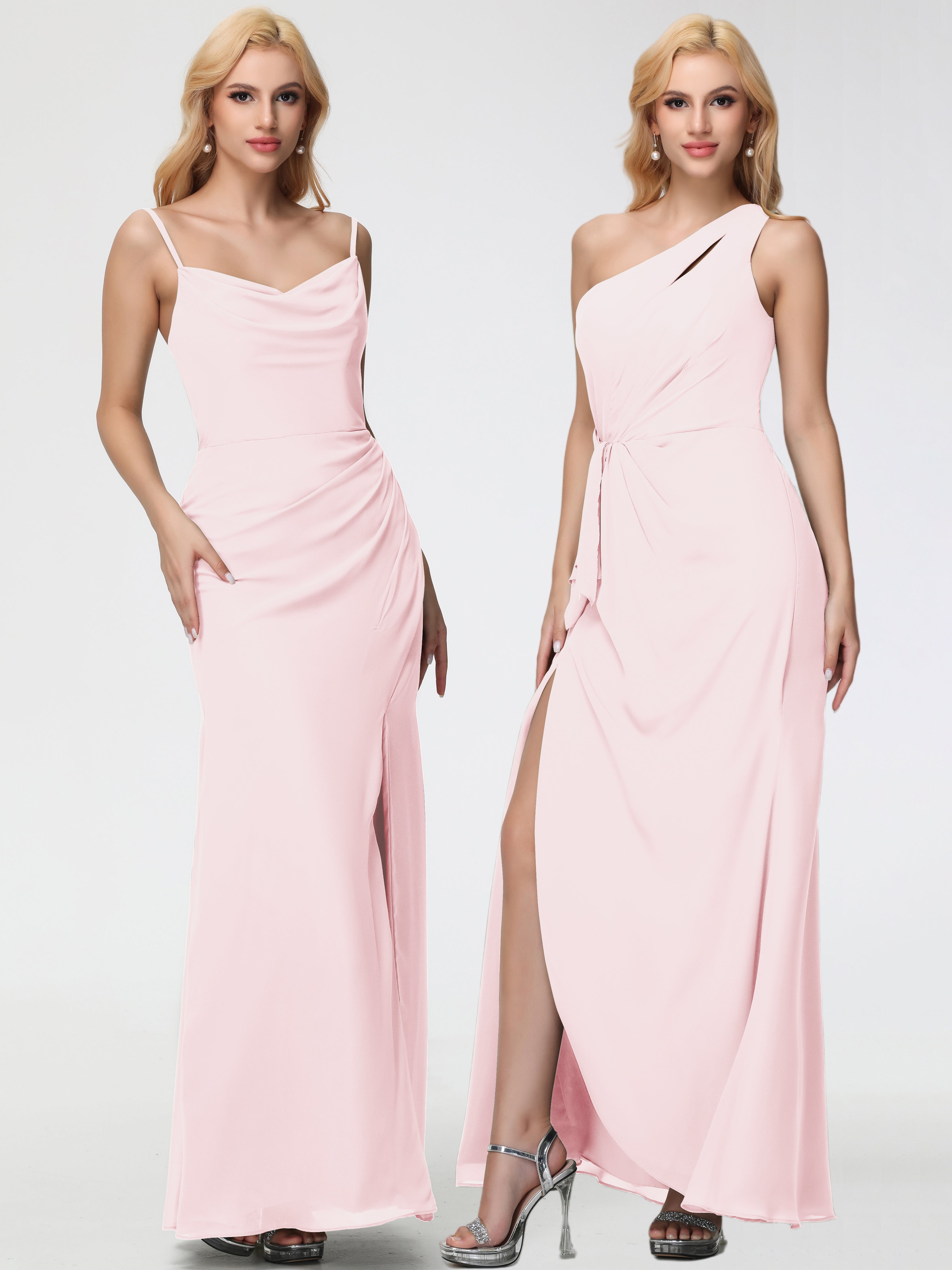 Cowl Sheath/Column Spaghetti Straps Chiffon Bridesmaid Dresses