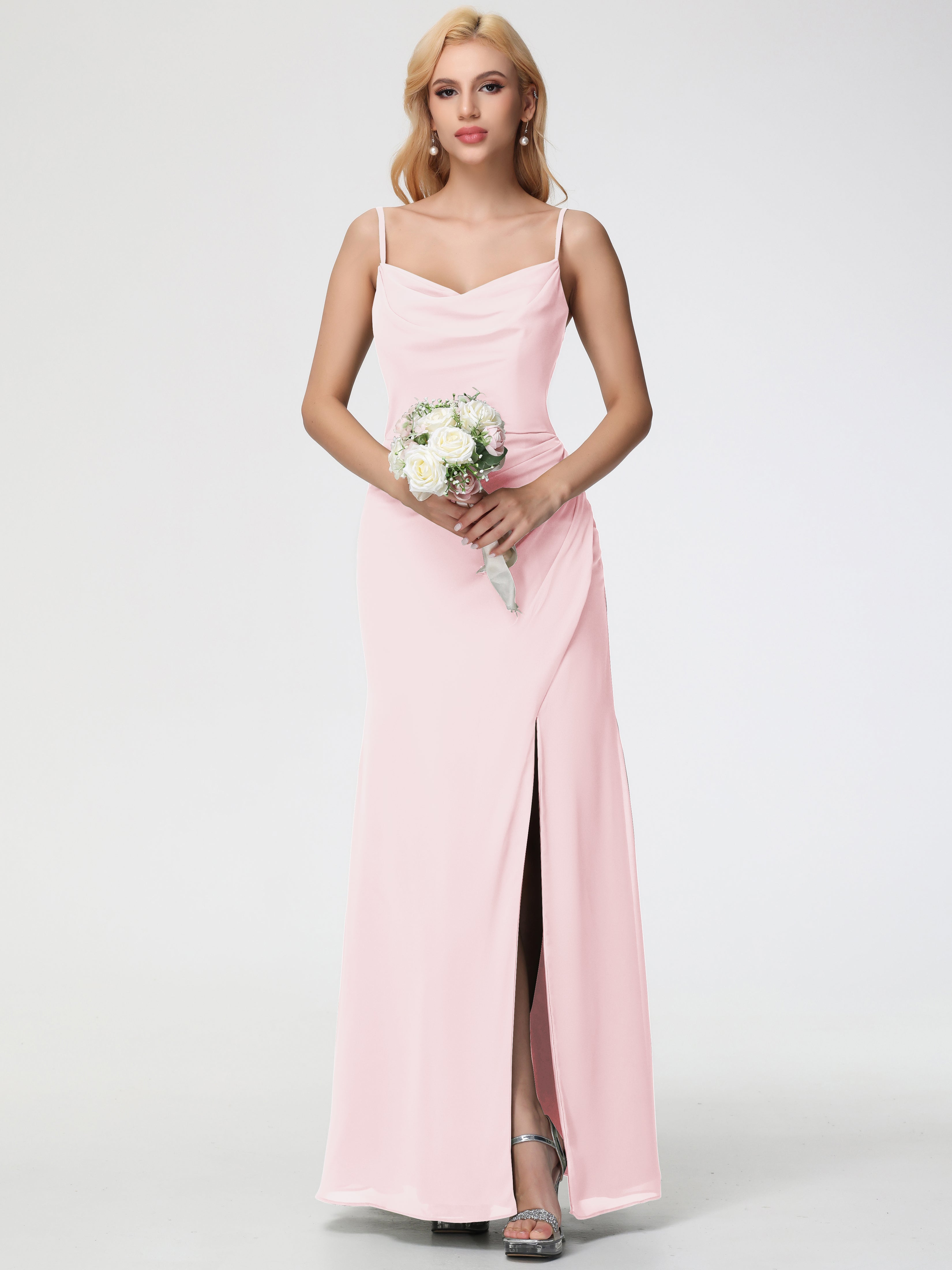 Cowl Sheath/Column Spaghetti Straps Chiffon Bridesmaid Dresses