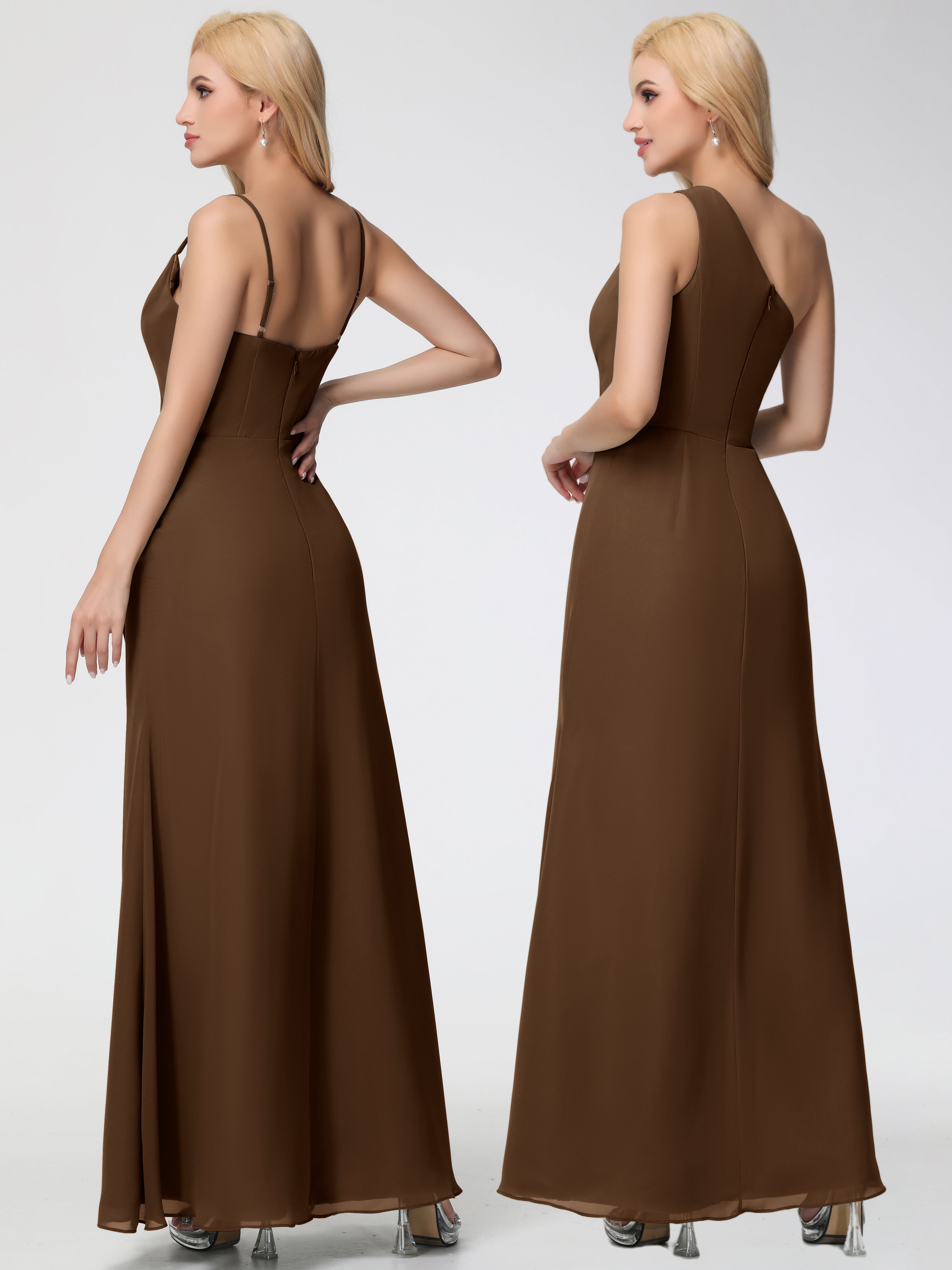 Cowl Sheath/Column Spaghetti Straps Chiffon Bridesmaid Dresses