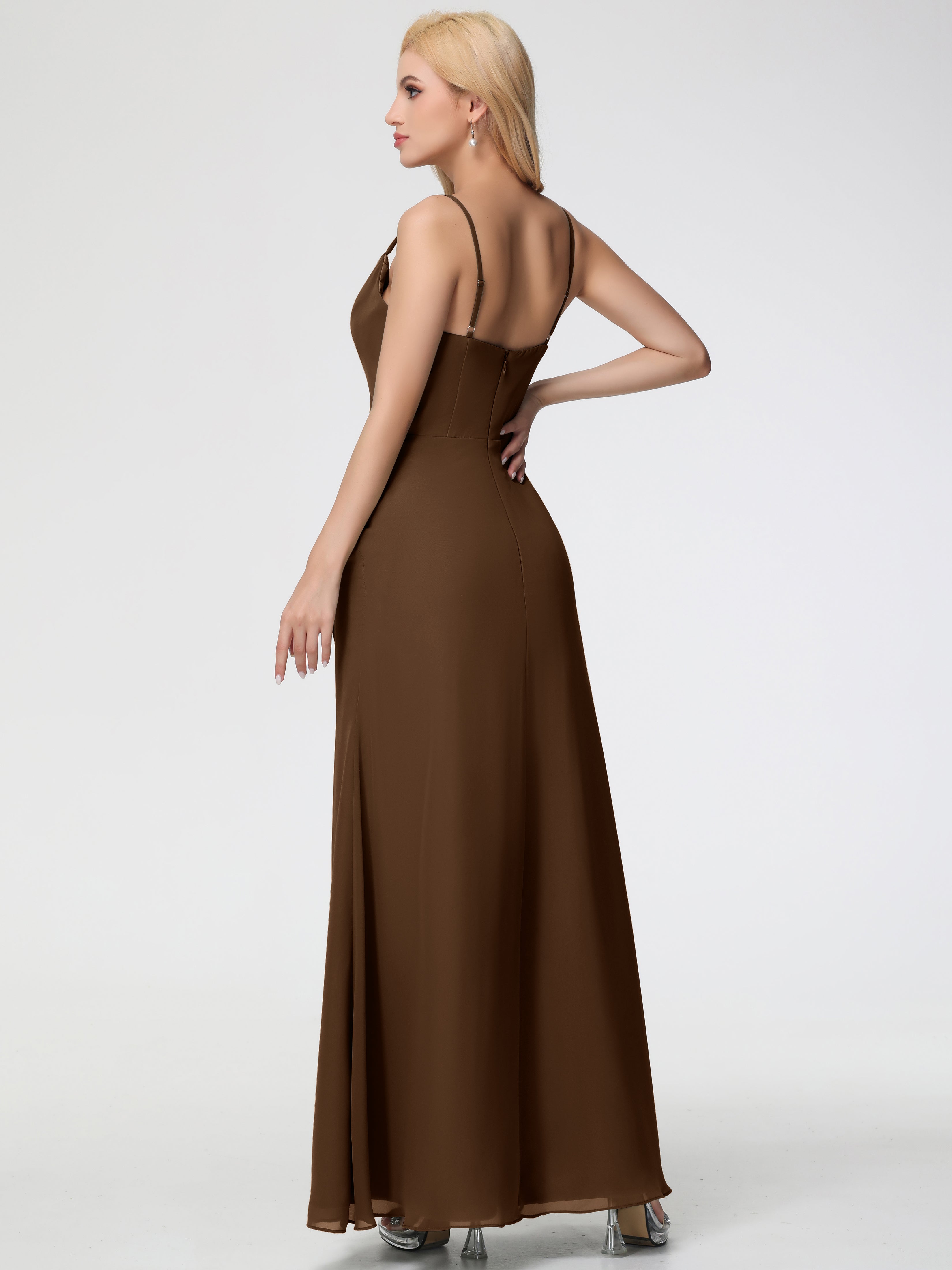 Cowl Sheath/Column Spaghetti Straps Chiffon Bridesmaid Dresses