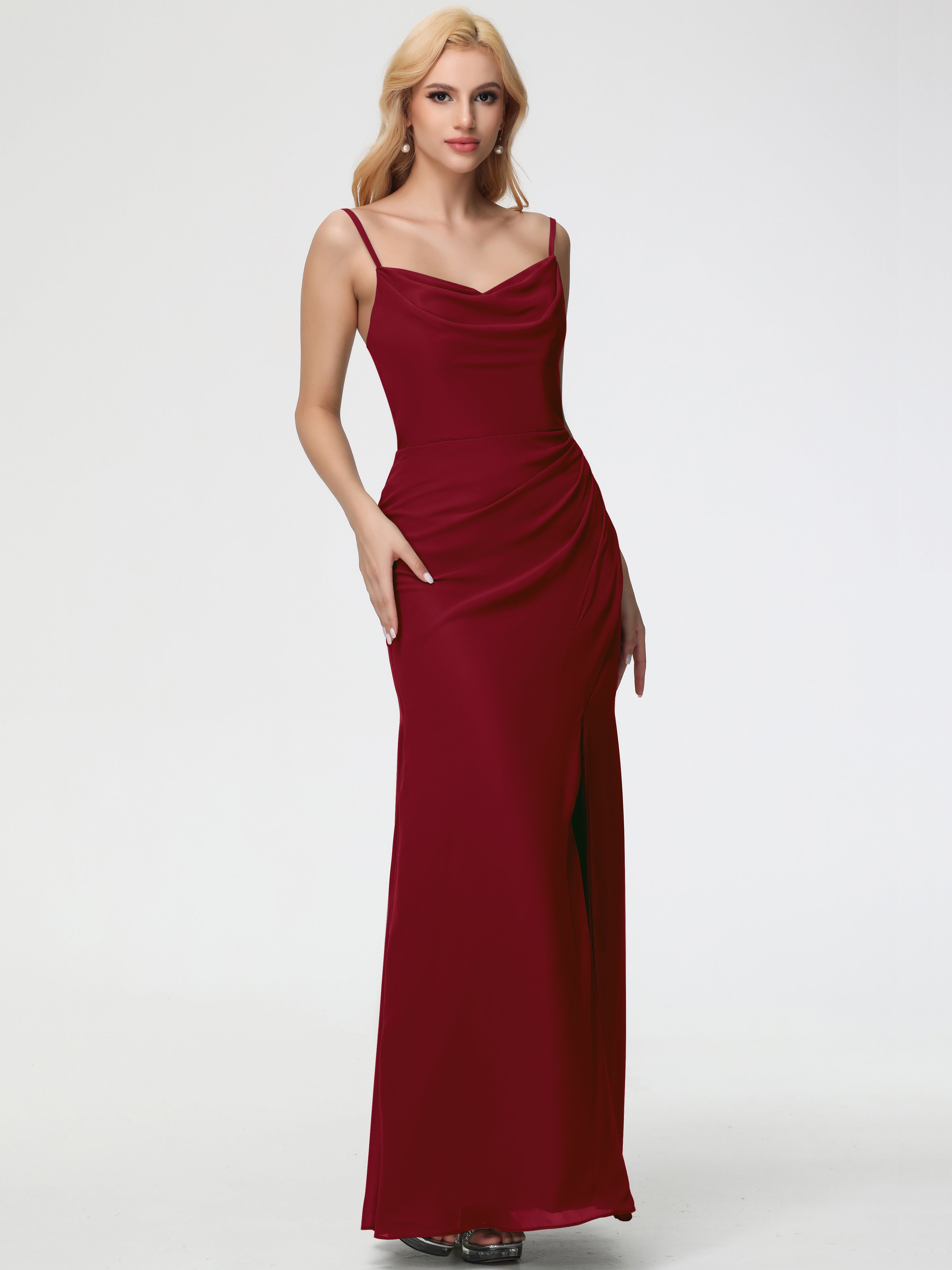 Cowl Sheath/Column Spaghetti Straps Chiffon Bridesmaid Dresses