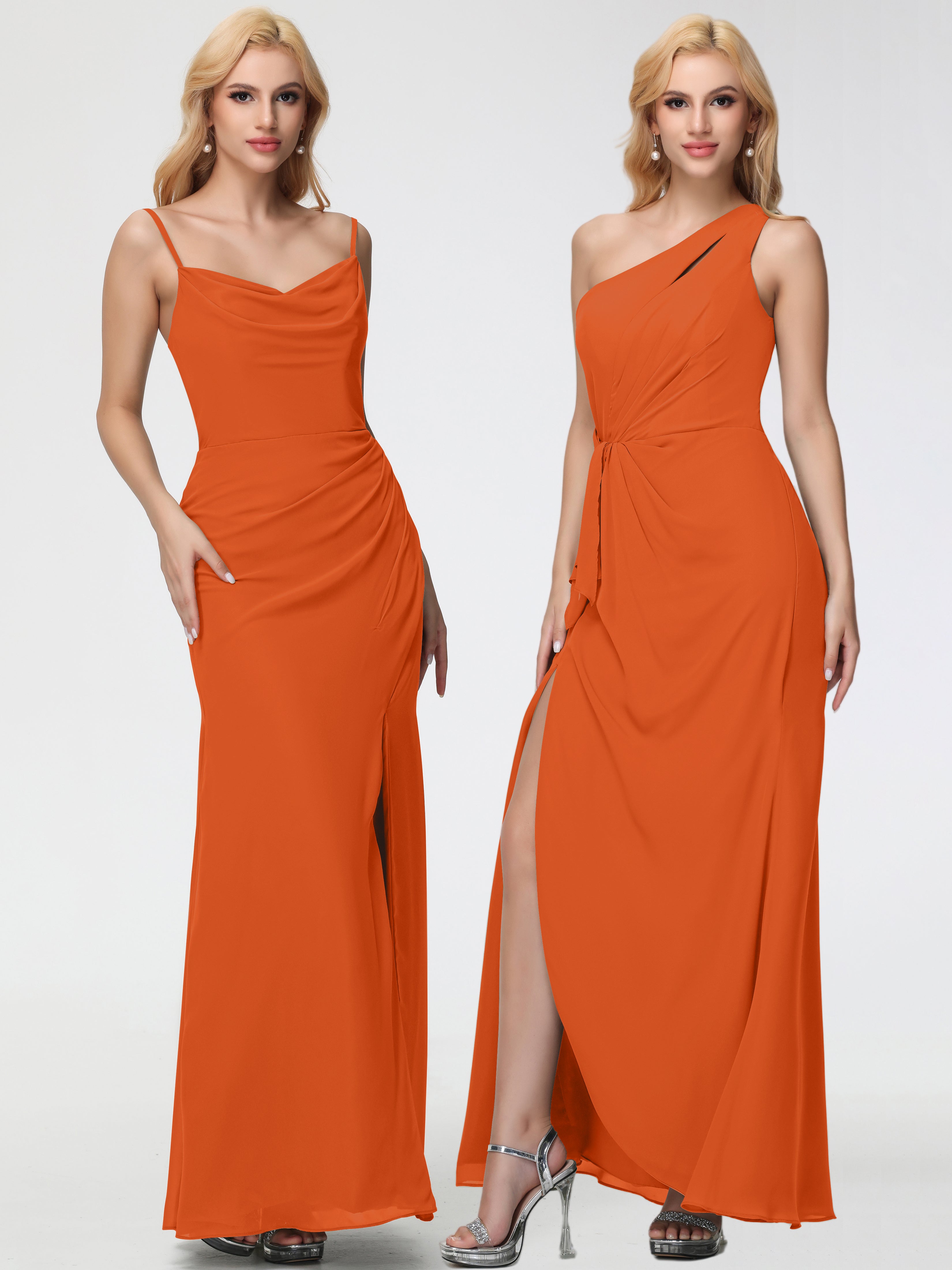 Cowl Sheath/Column Spaghetti Straps Chiffon Bridesmaid Dresses