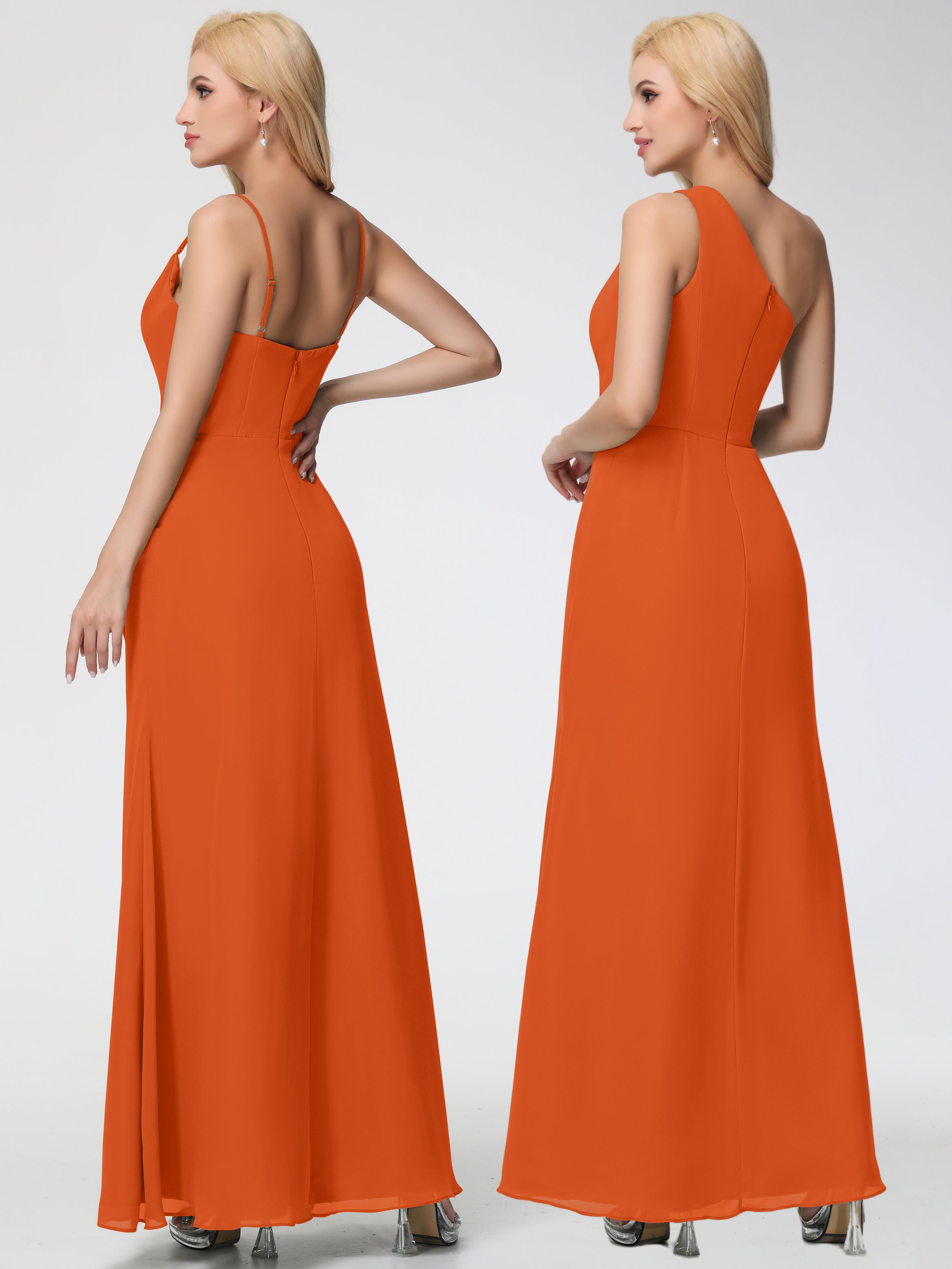 Cowl Sheath/Column Spaghetti Straps Chiffon Bridesmaid Dresses