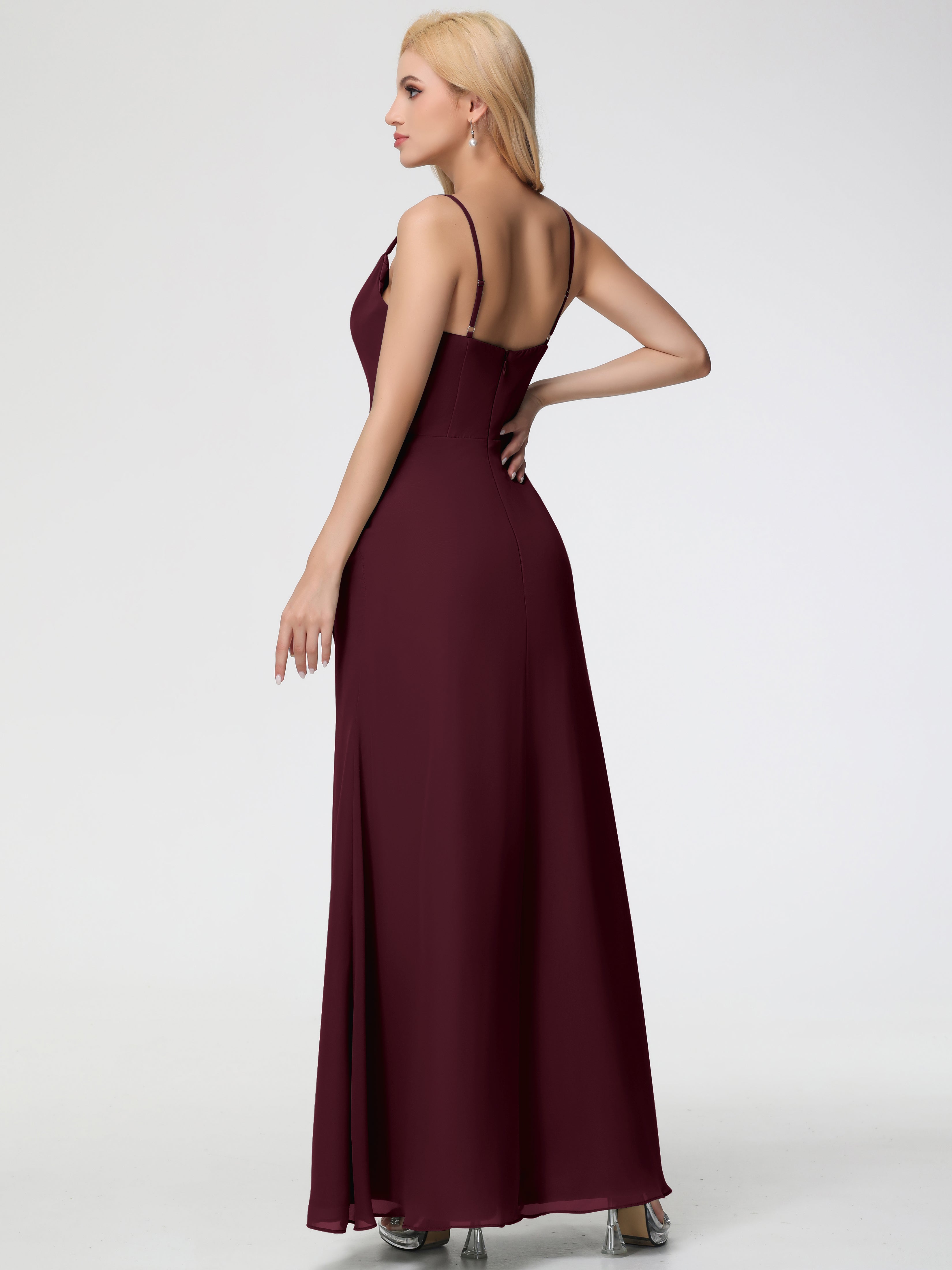 Cowl Sheath/Column Spaghetti Straps Chiffon Bridesmaid Dresses