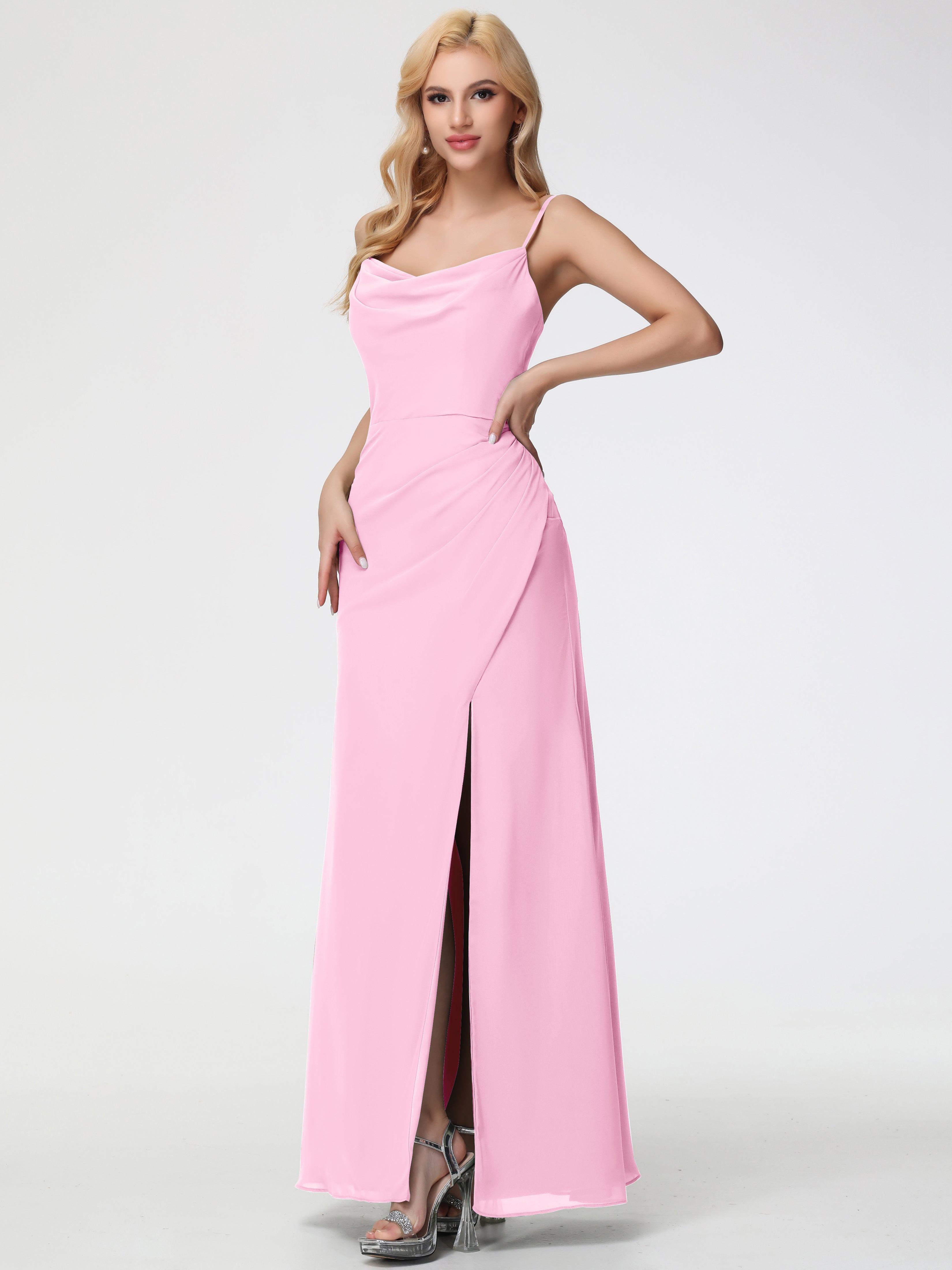 Cowl Sheath/Column Spaghetti Straps Chiffon Bridesmaid Dresses