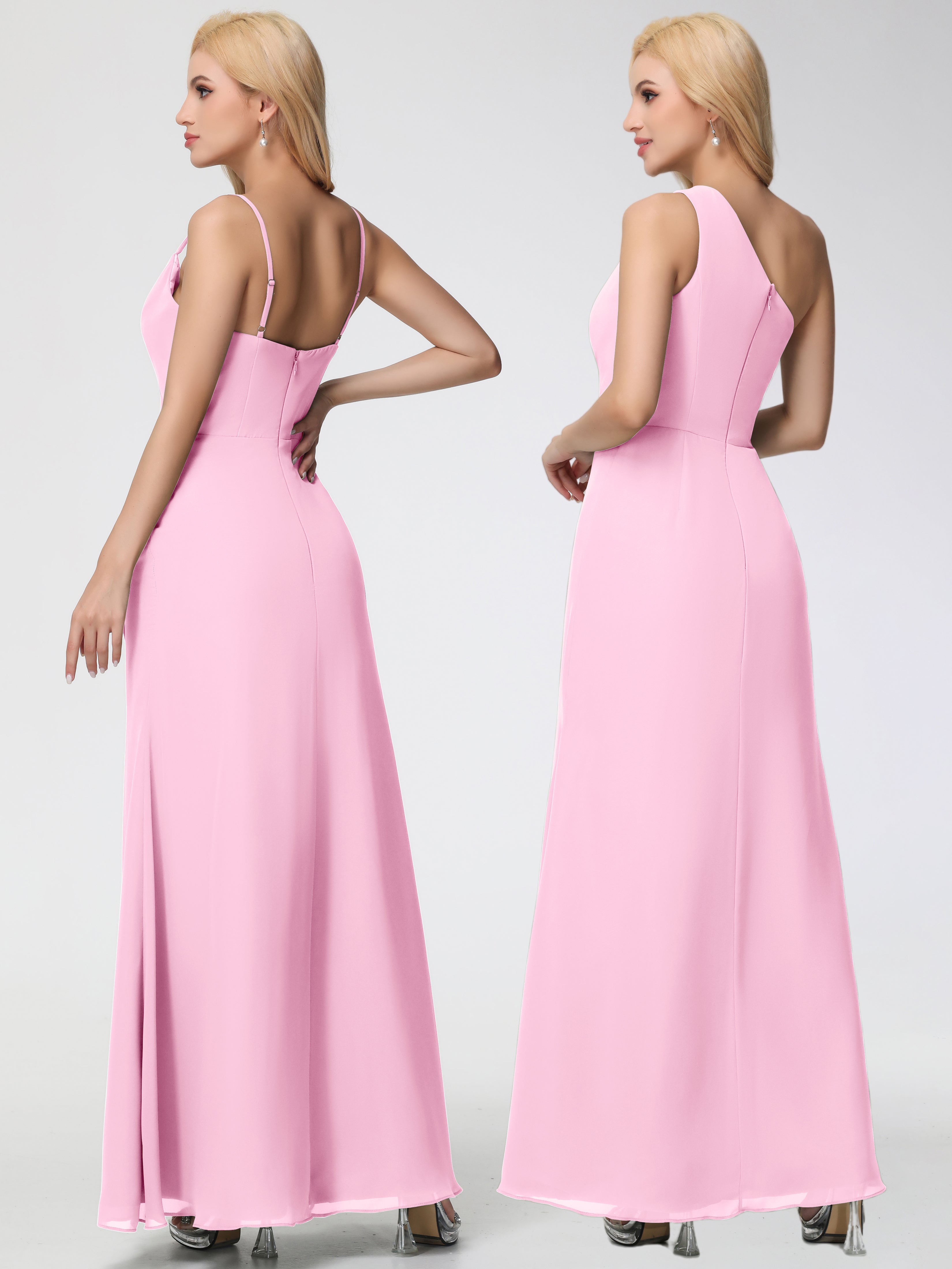Cowl Sheath/Column Spaghetti Straps Chiffon Bridesmaid Dresses