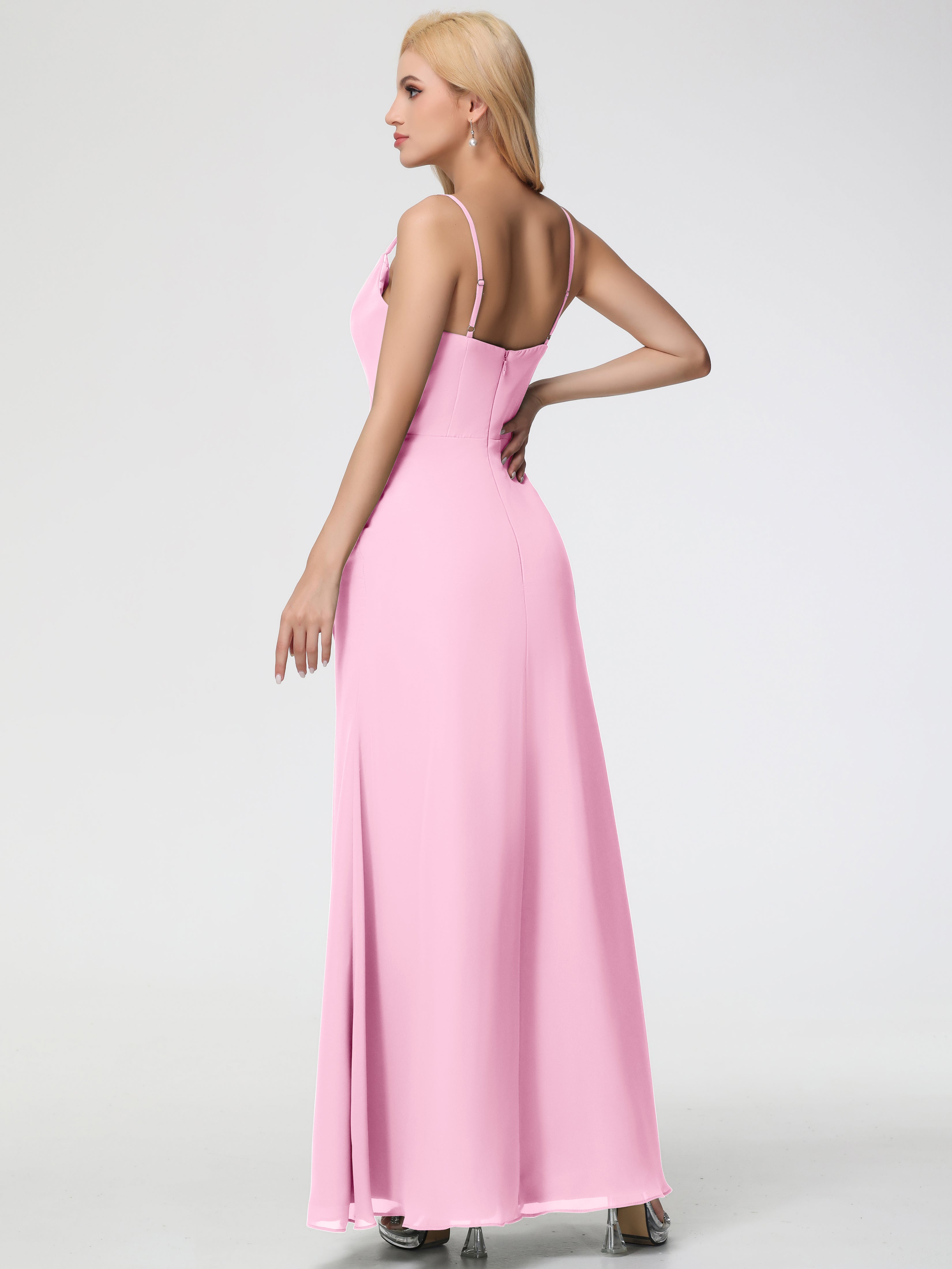 Cowl Sheath/Column Spaghetti Straps Chiffon Bridesmaid Dresses