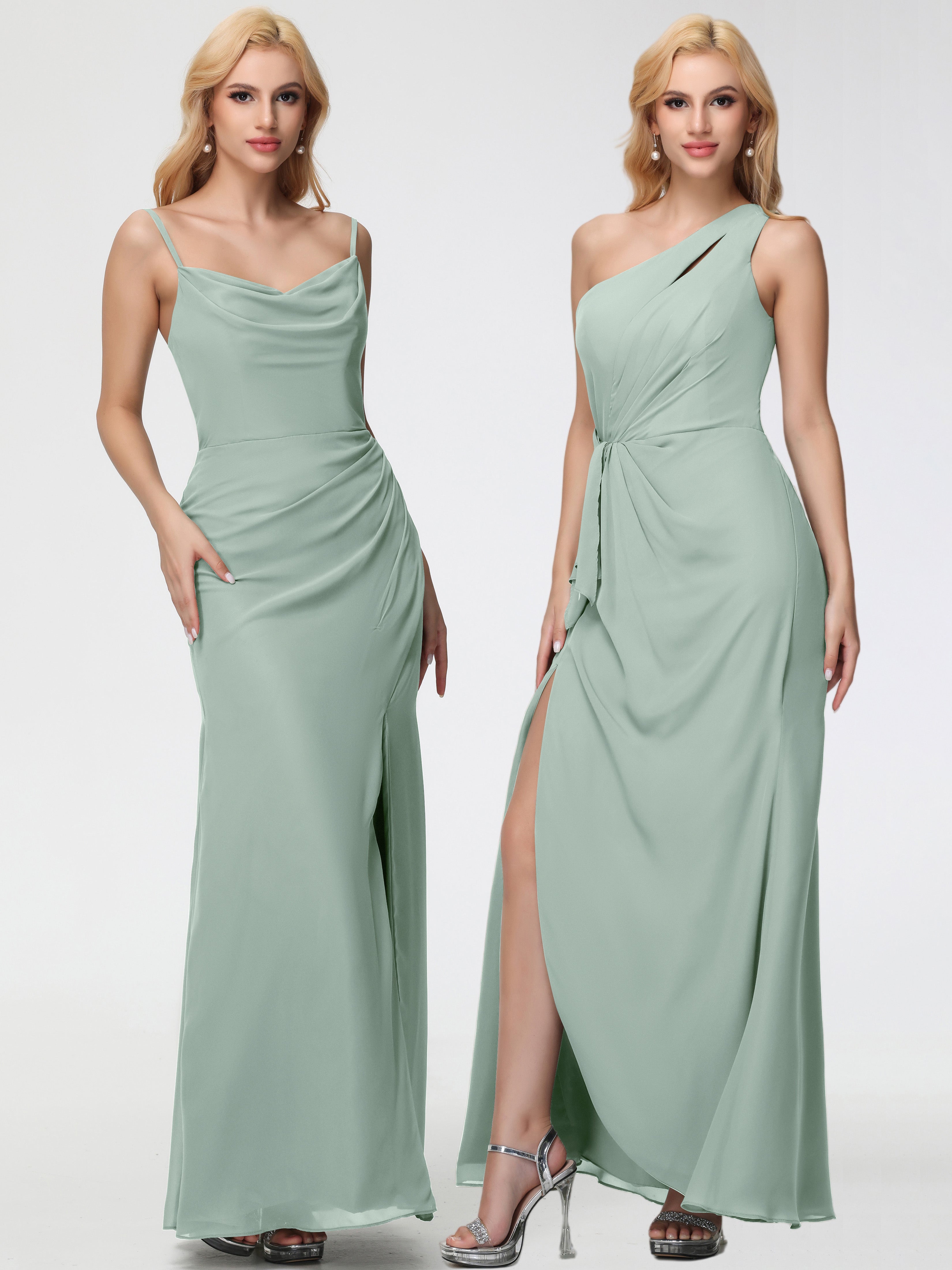 Cowl Sheath/Column Spaghetti Straps Chiffon Bridesmaid Dresses