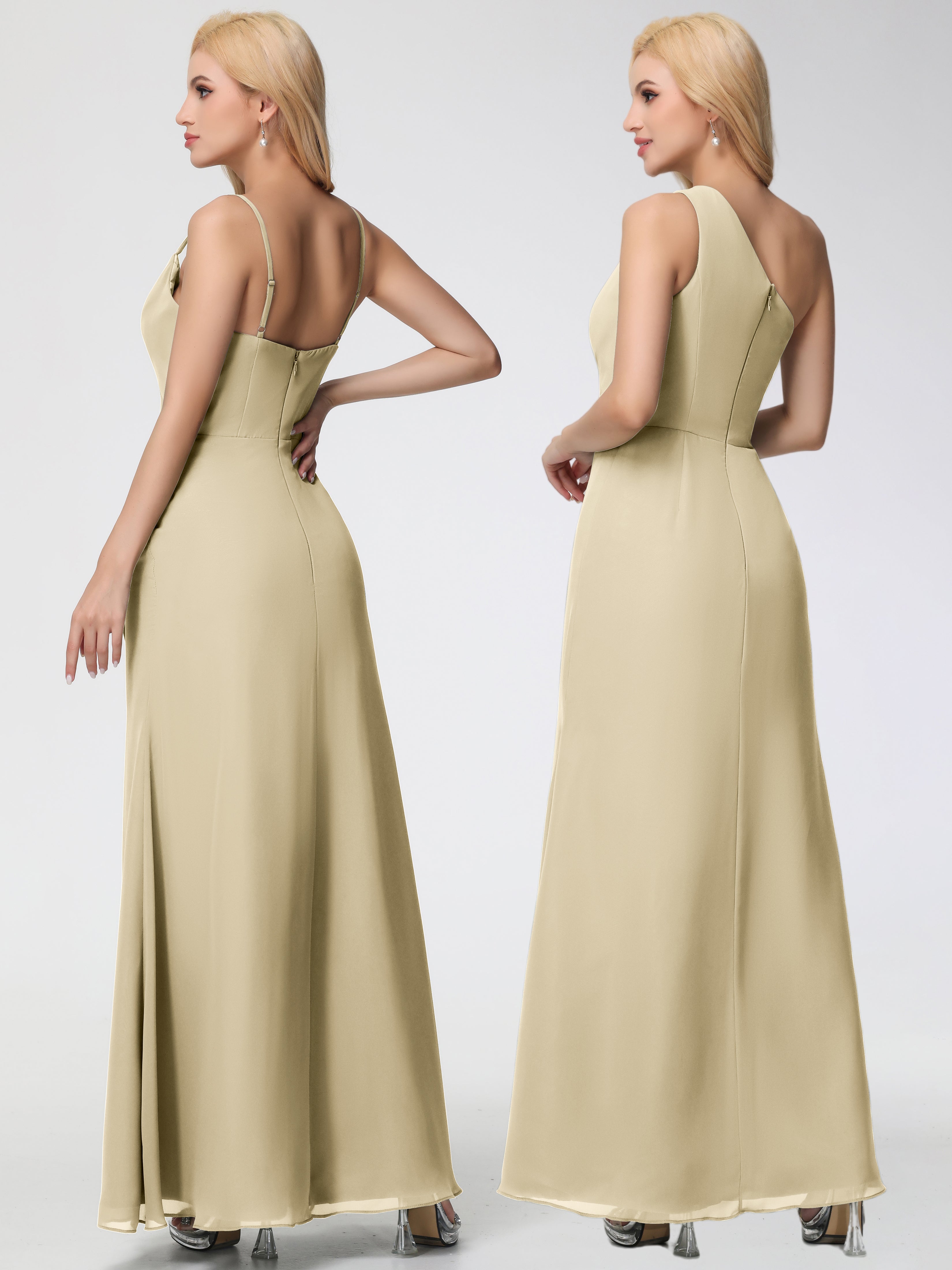 Cowl Sheath/Column Spaghetti Straps Chiffon Bridesmaid Dresses