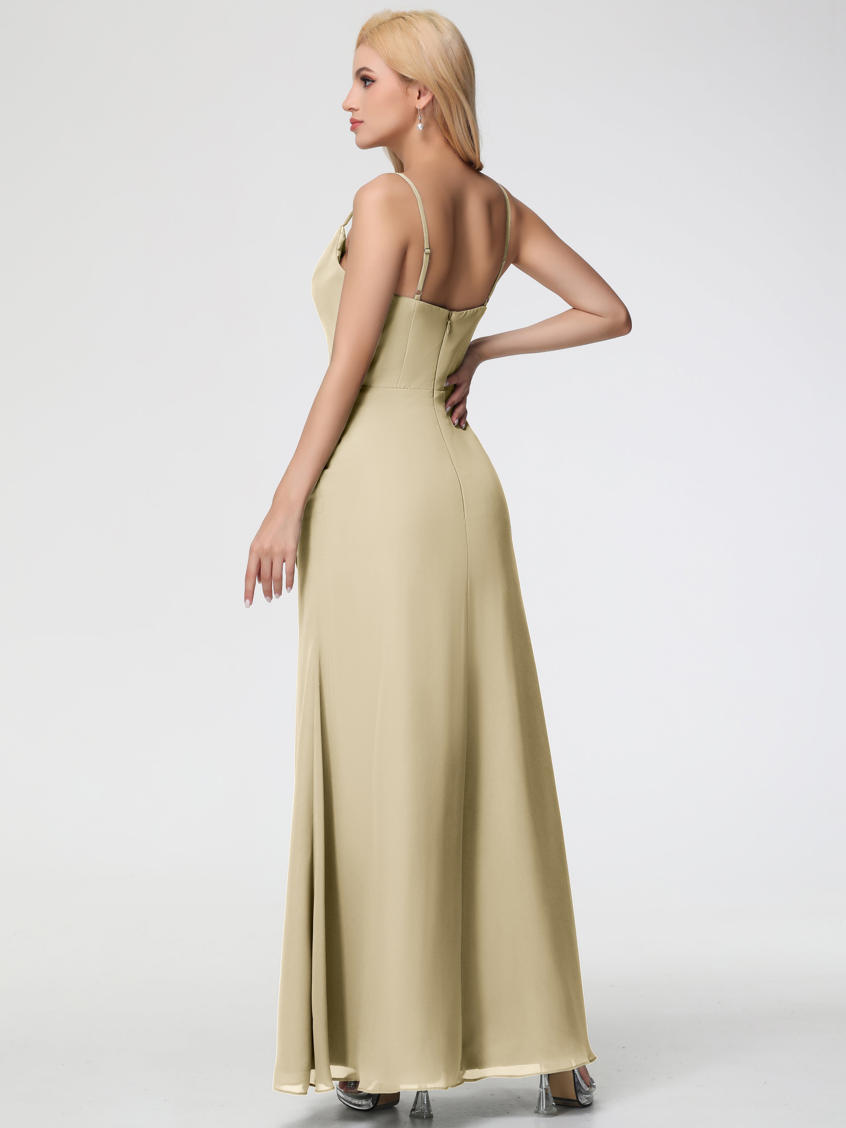 Cowl Sheath/Column Spaghetti Straps Chiffon Bridesmaid Dresses