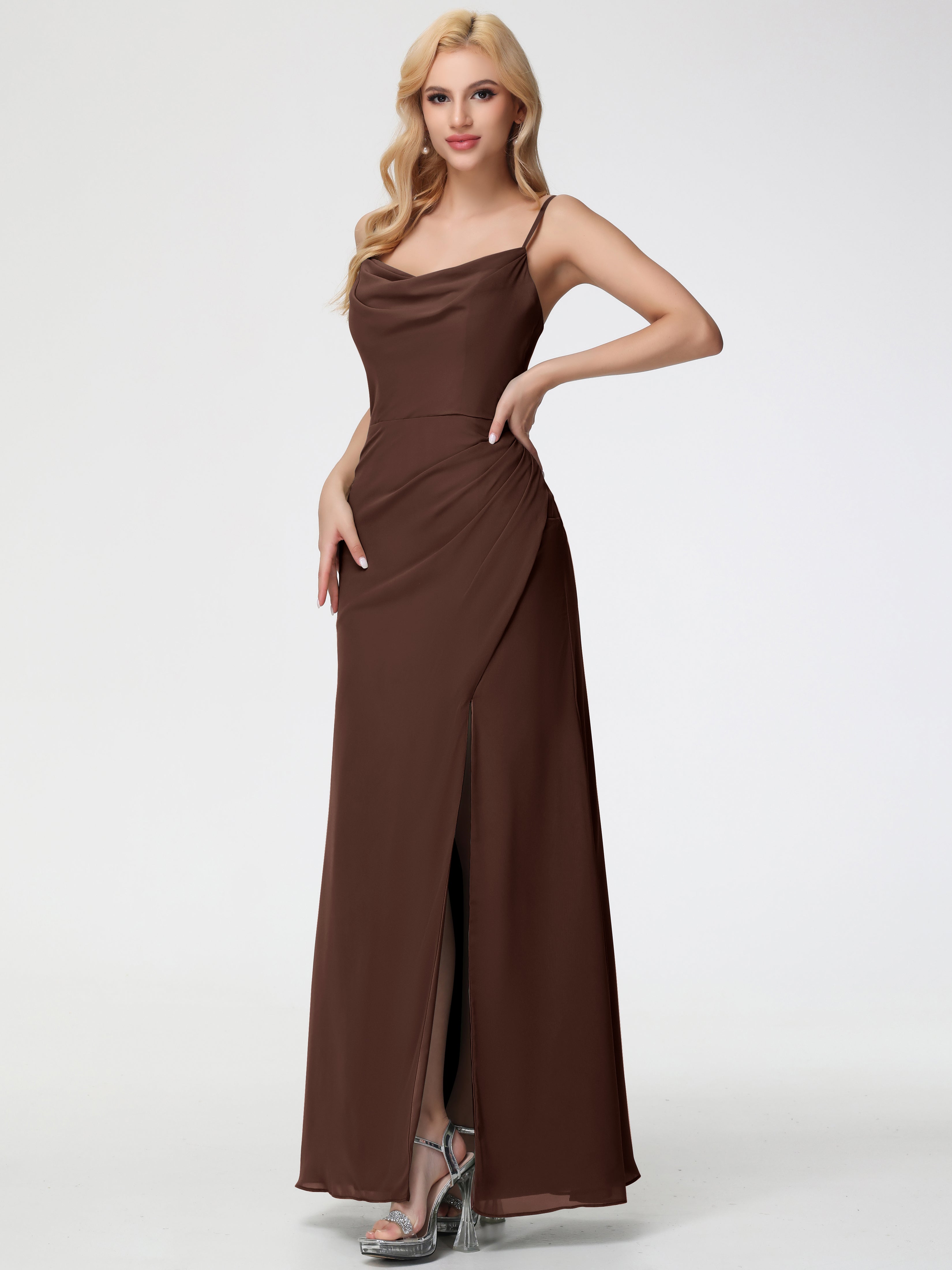 Cowl Sheath/Column Spaghetti Straps Chiffon Bridesmaid Dresses