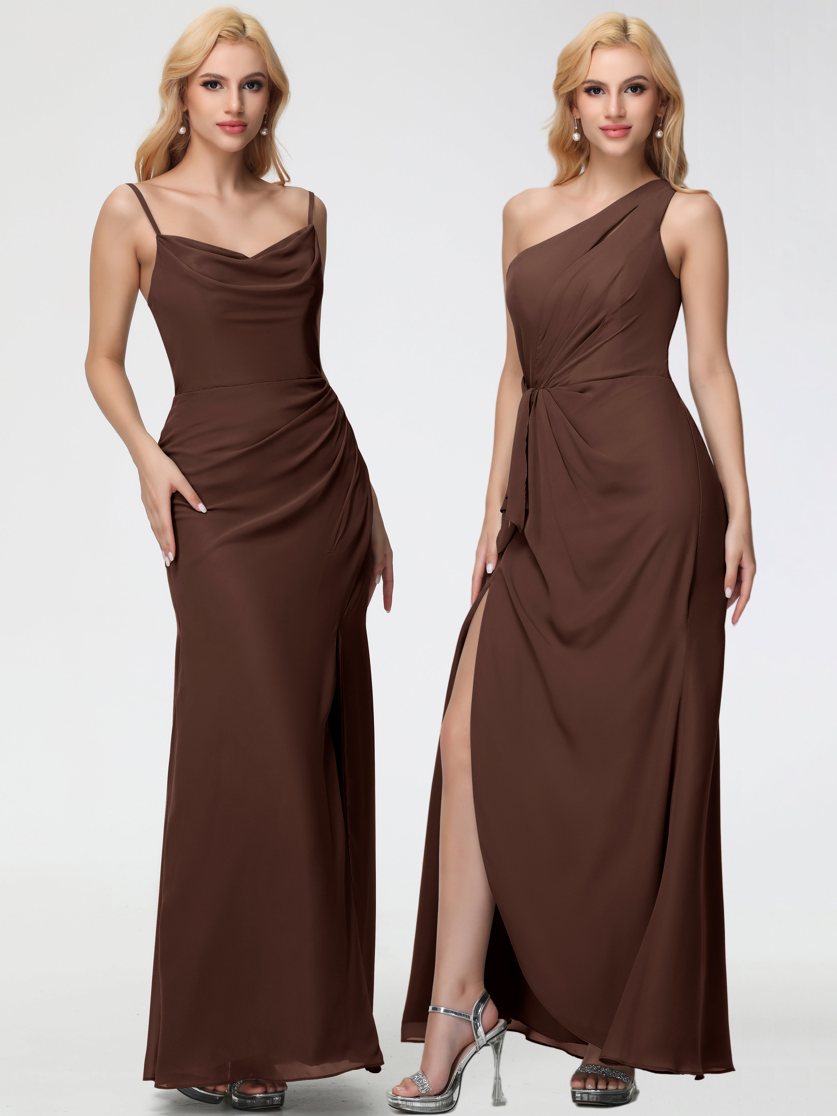 Cowl Sheath/Column Spaghetti Straps Chiffon Bridesmaid Dresses